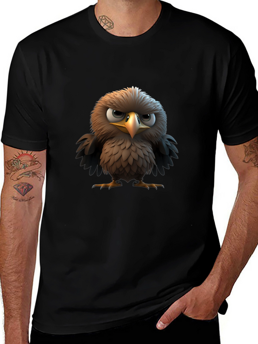 Angry Bird Cartoon Print Black T-Shirt