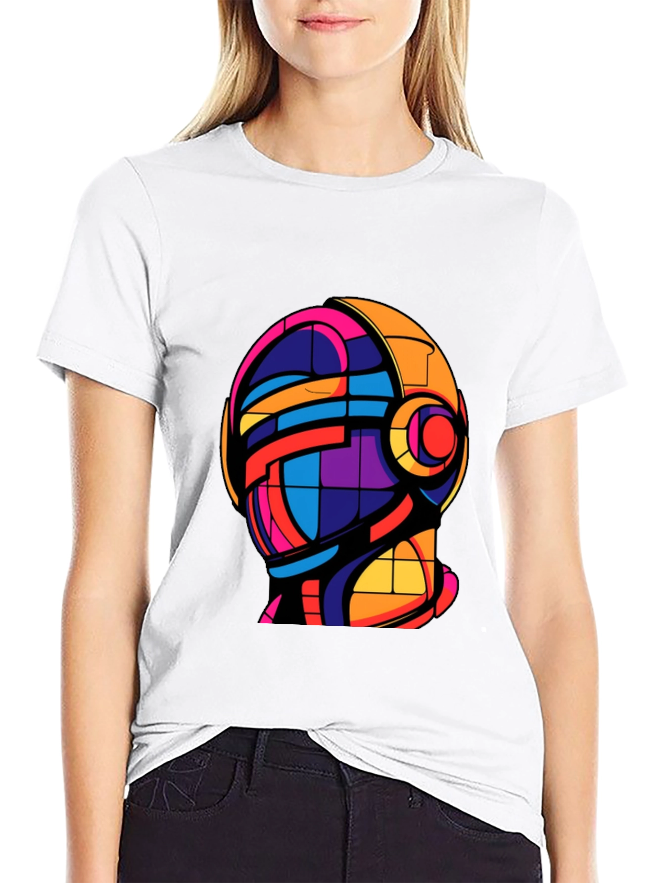 Abstract Helmet Graphic Tee - Modern Art T-Shirt