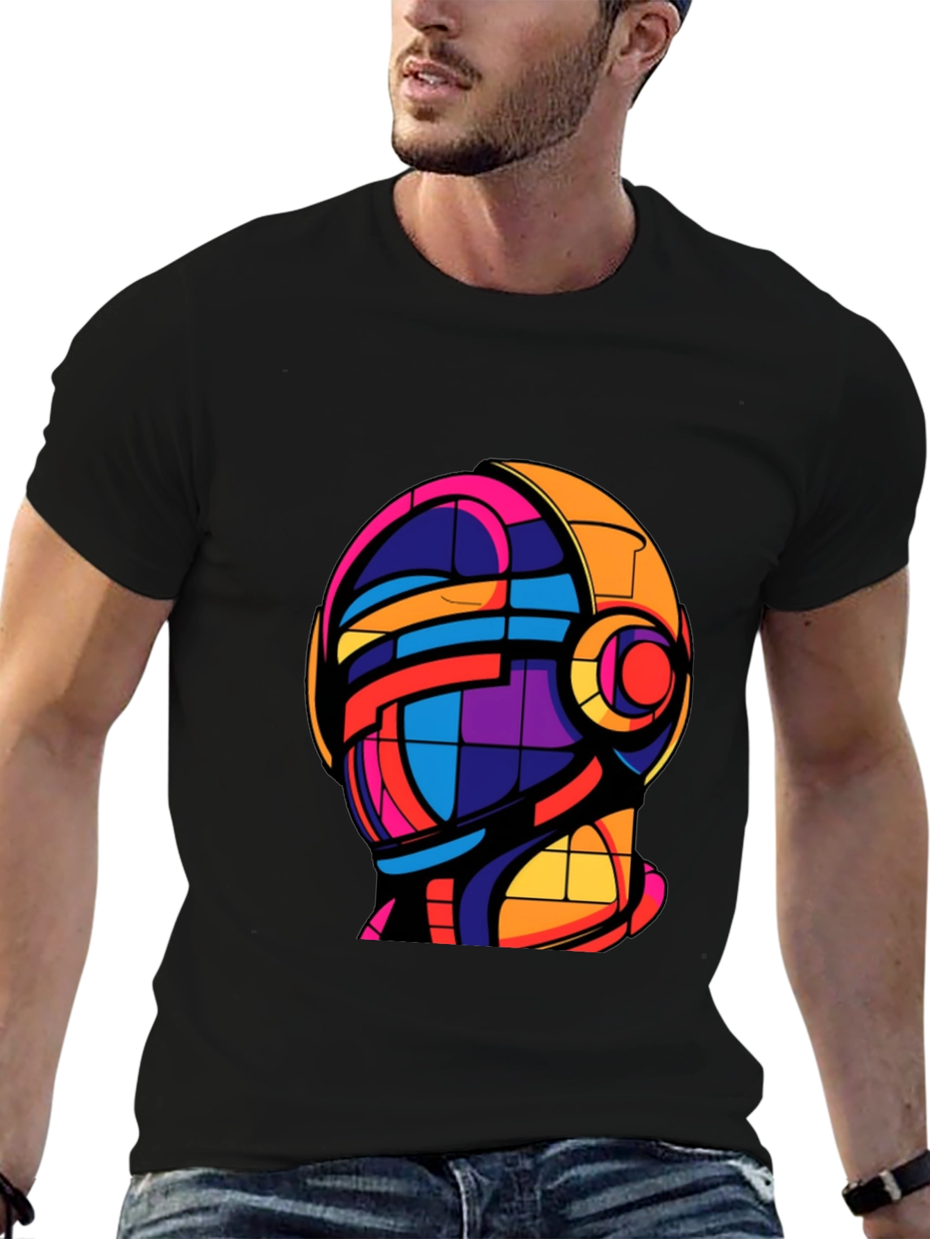 Abstract Helmet Graphic Tee - Modern Art T-Shirt