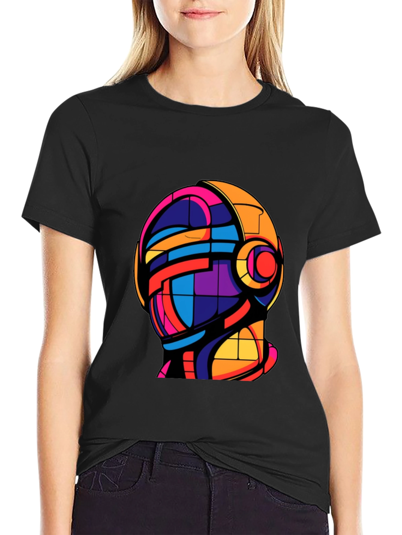 Abstract Helmet Graphic Tee - Modern Art T-Shirt