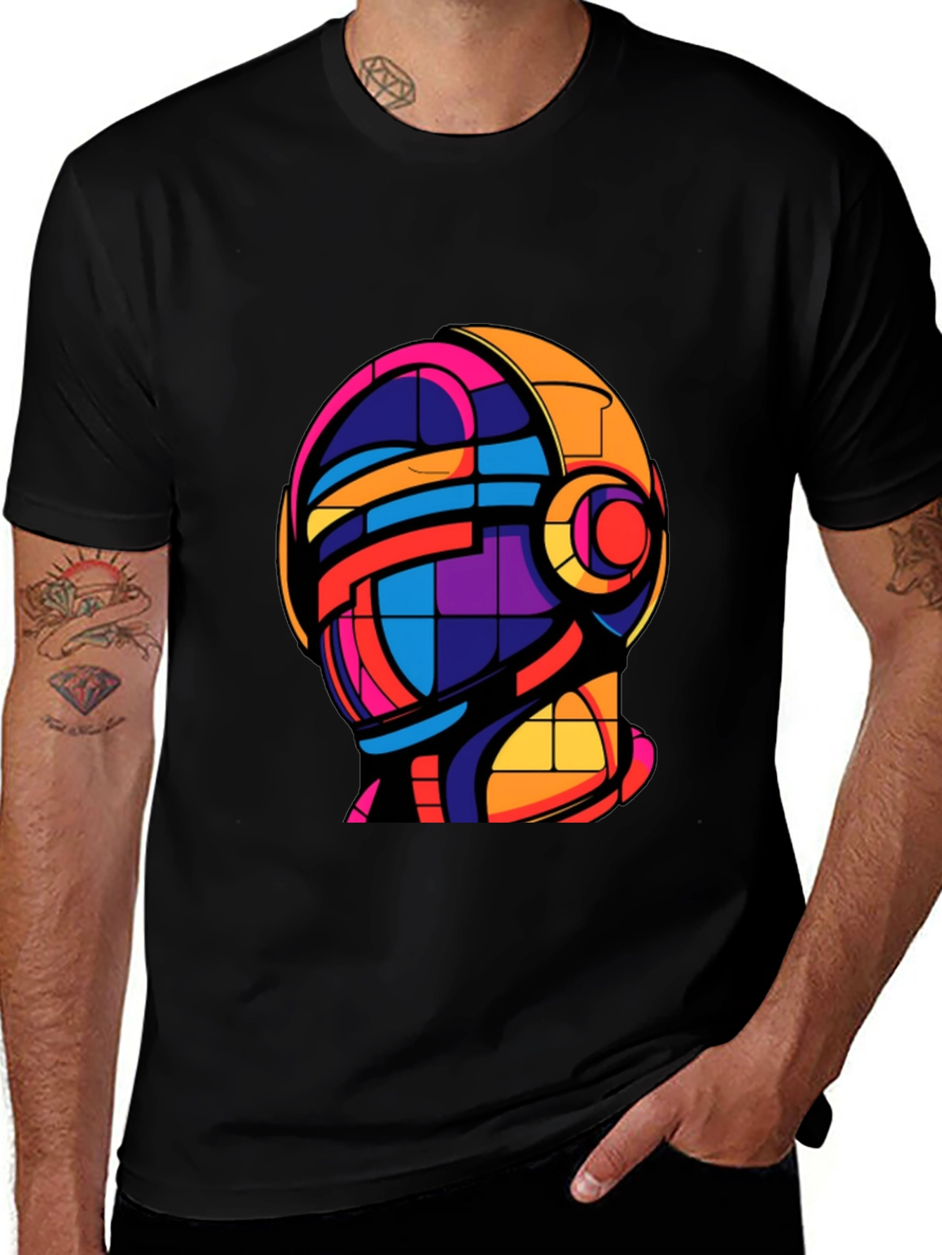 Abstract Helmet Graphic Tee - Modern Art T-Shirt