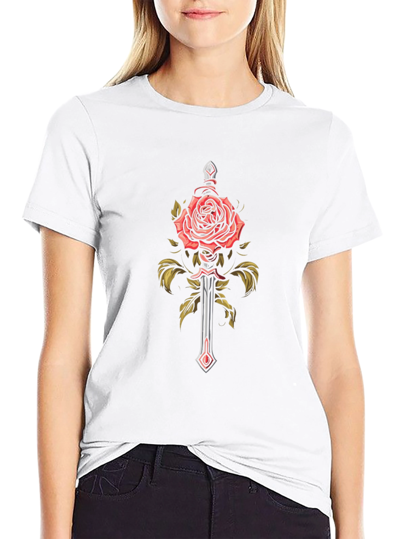 Rose and Sword Graphic Tee - Edgy Fashion