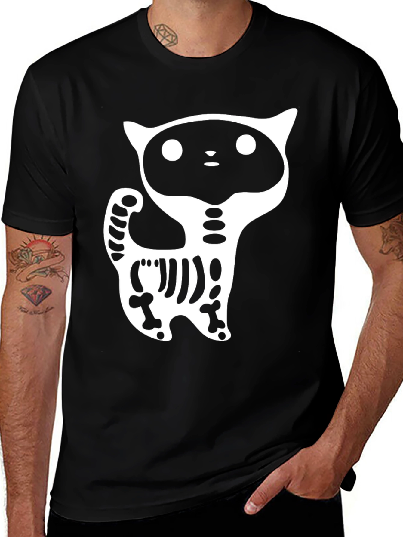 Skeleton Cat Graphic T-Shirt - Halloween Ready