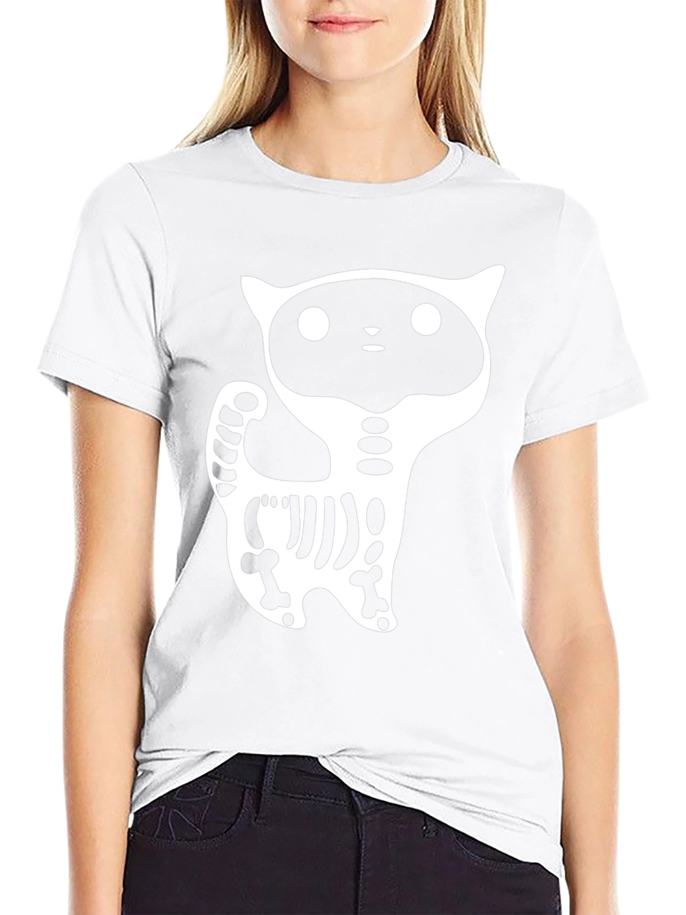 Skeleton Cat Graphic T-Shirt - Halloween Ready