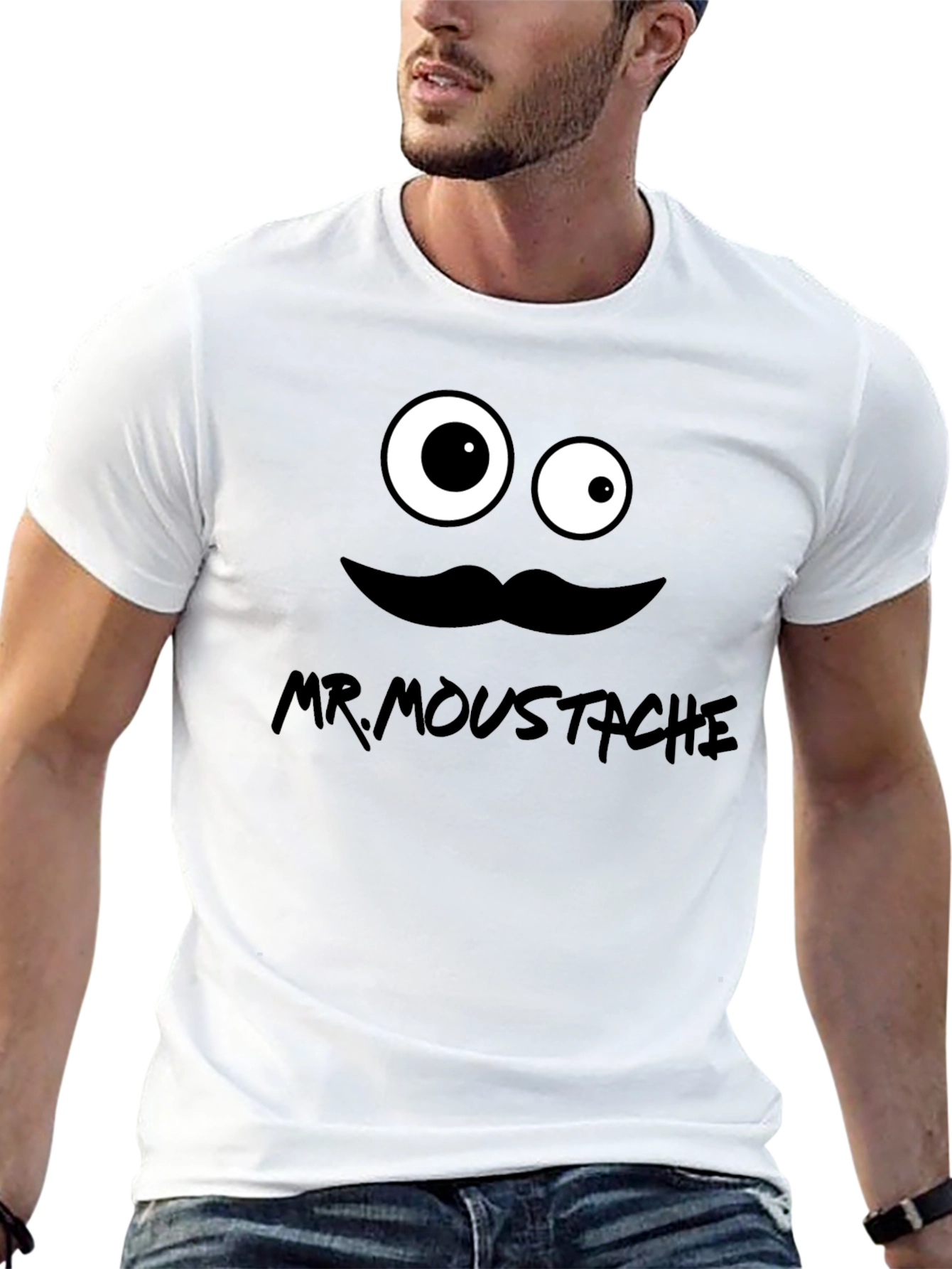 Mr. Moustache Graphic T-Shirt - Funny Cartoon Design