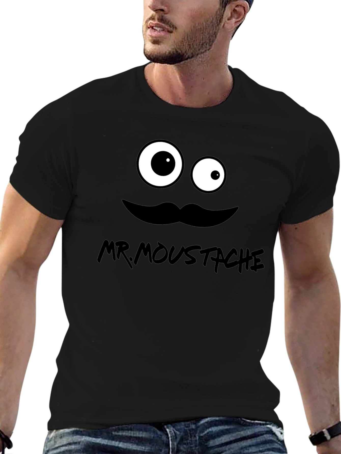 Mr. Moustache Graphic T-Shirt - Funny Cartoon Design