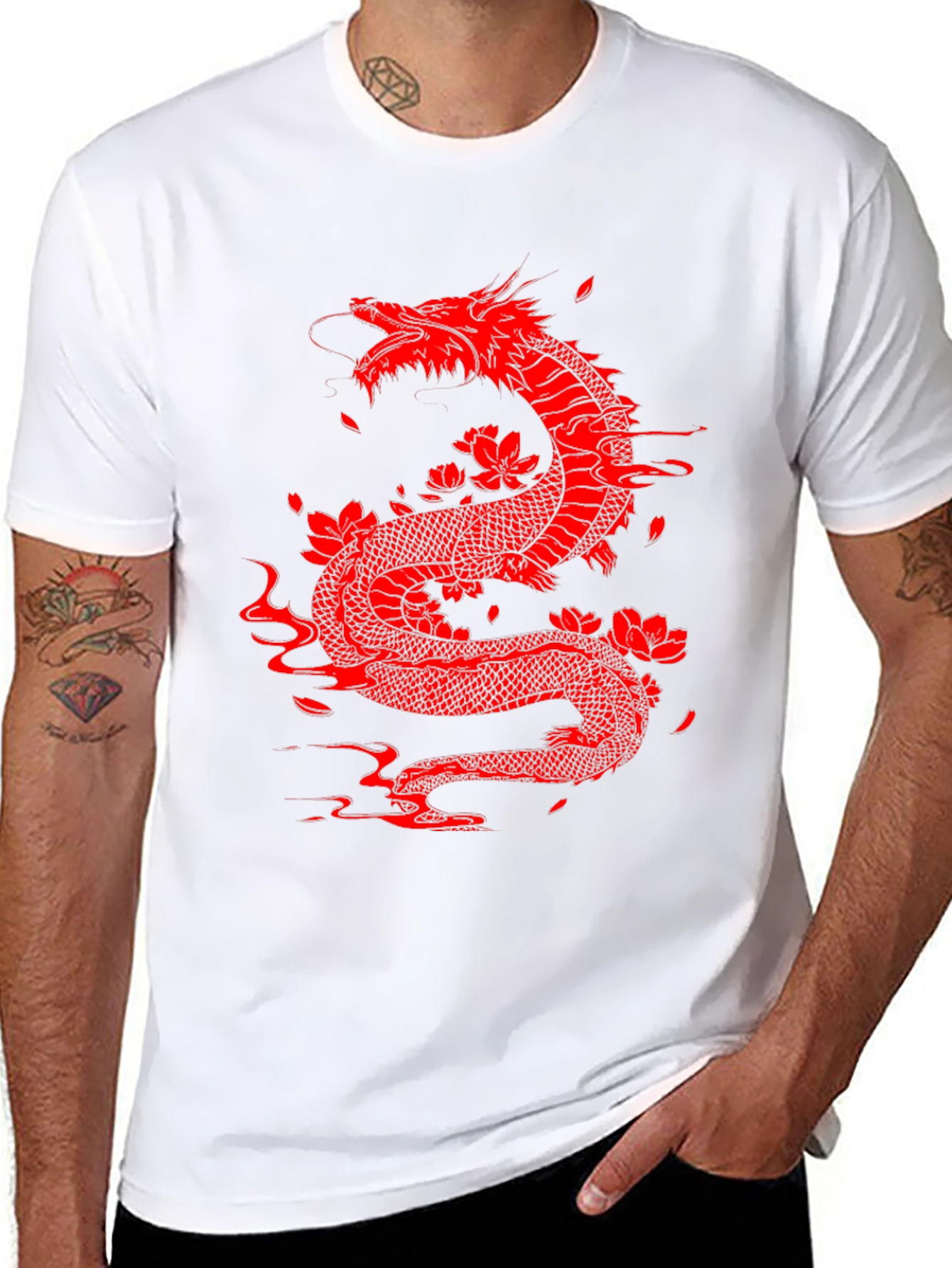Red Dragon Graphic Tee - Black Cotton Blend Shirt