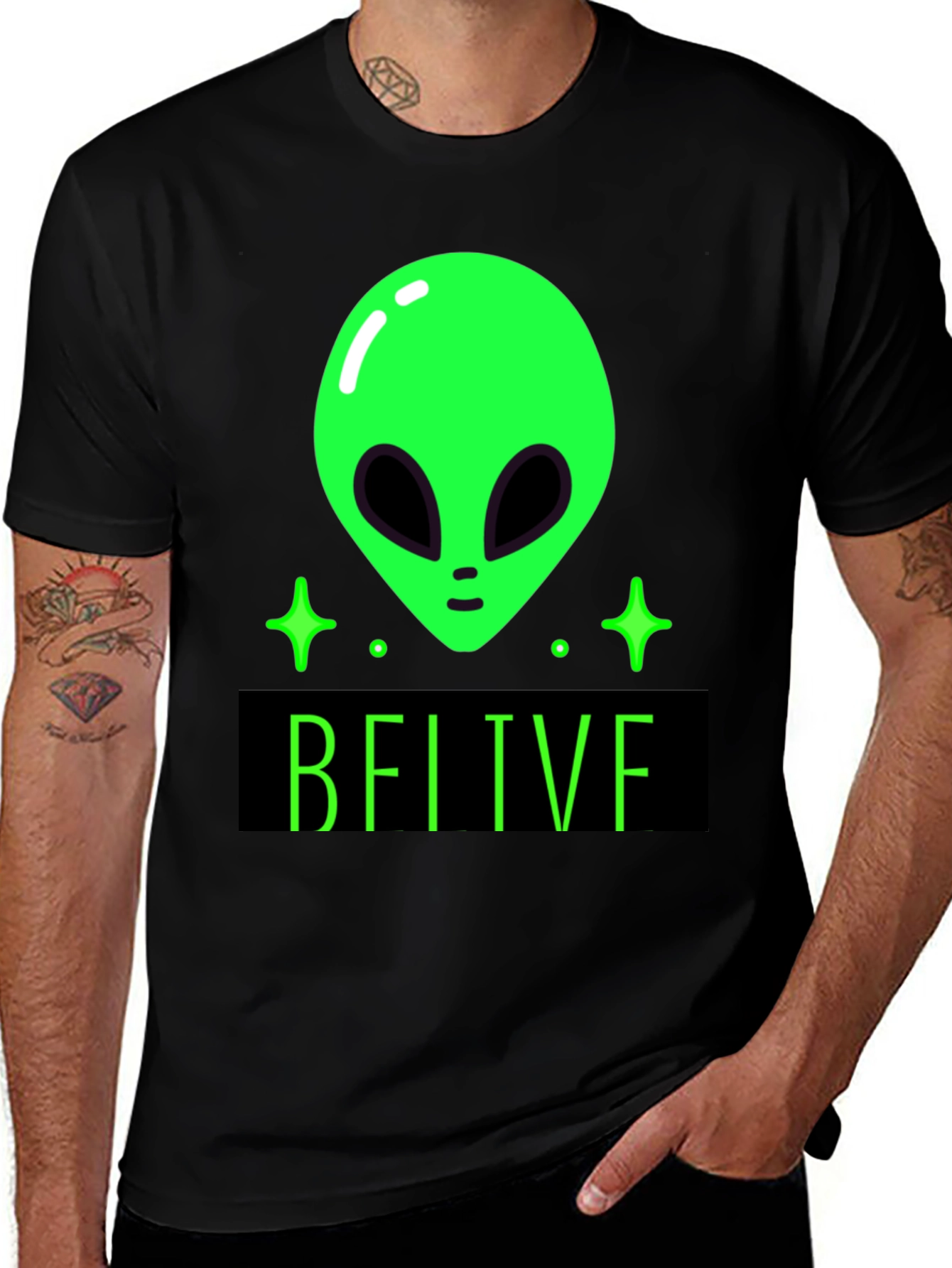 Believe Alien Graphic Tee - Black Cotton T-Shirt