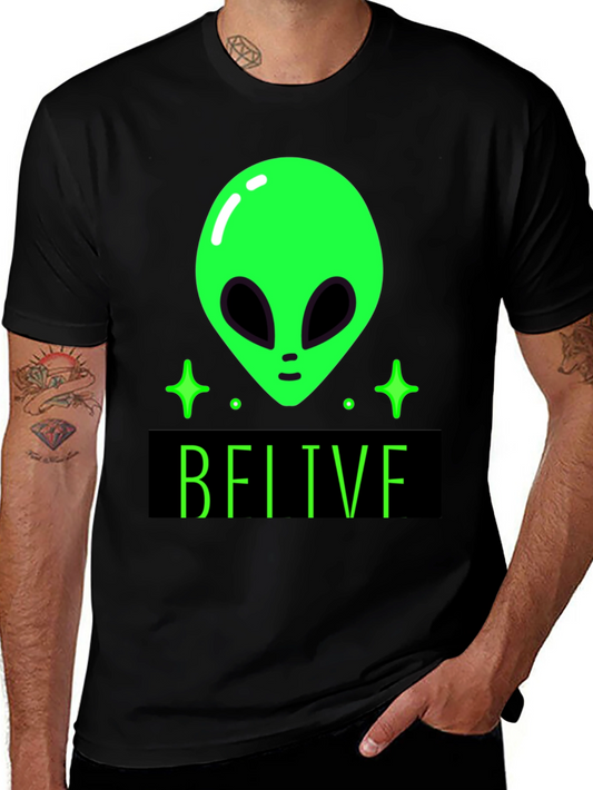 Believe Alien Graphic Tee - Black Cotton T-Shirt