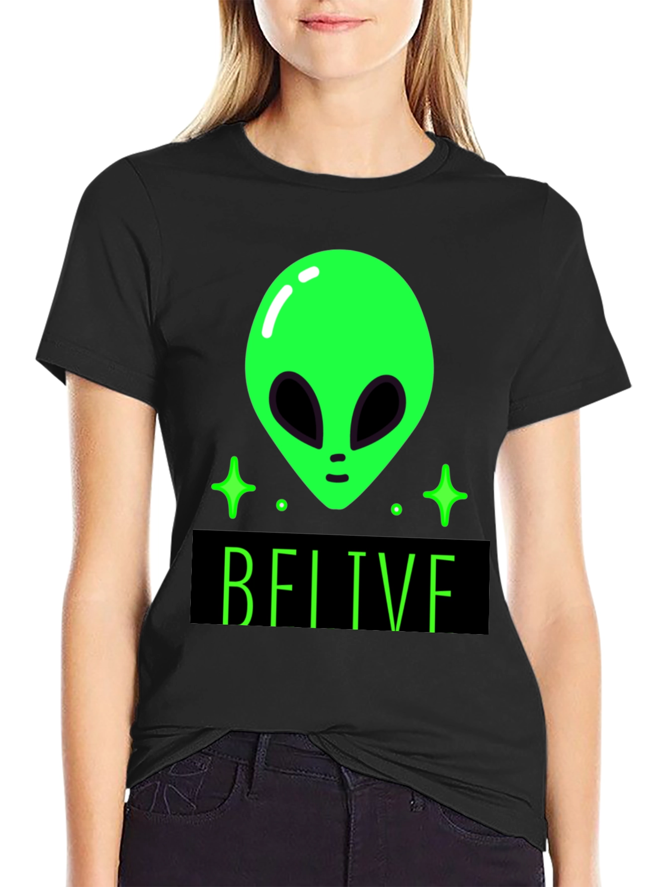 Believe Alien Graphic Tee - Black Cotton T-Shirt