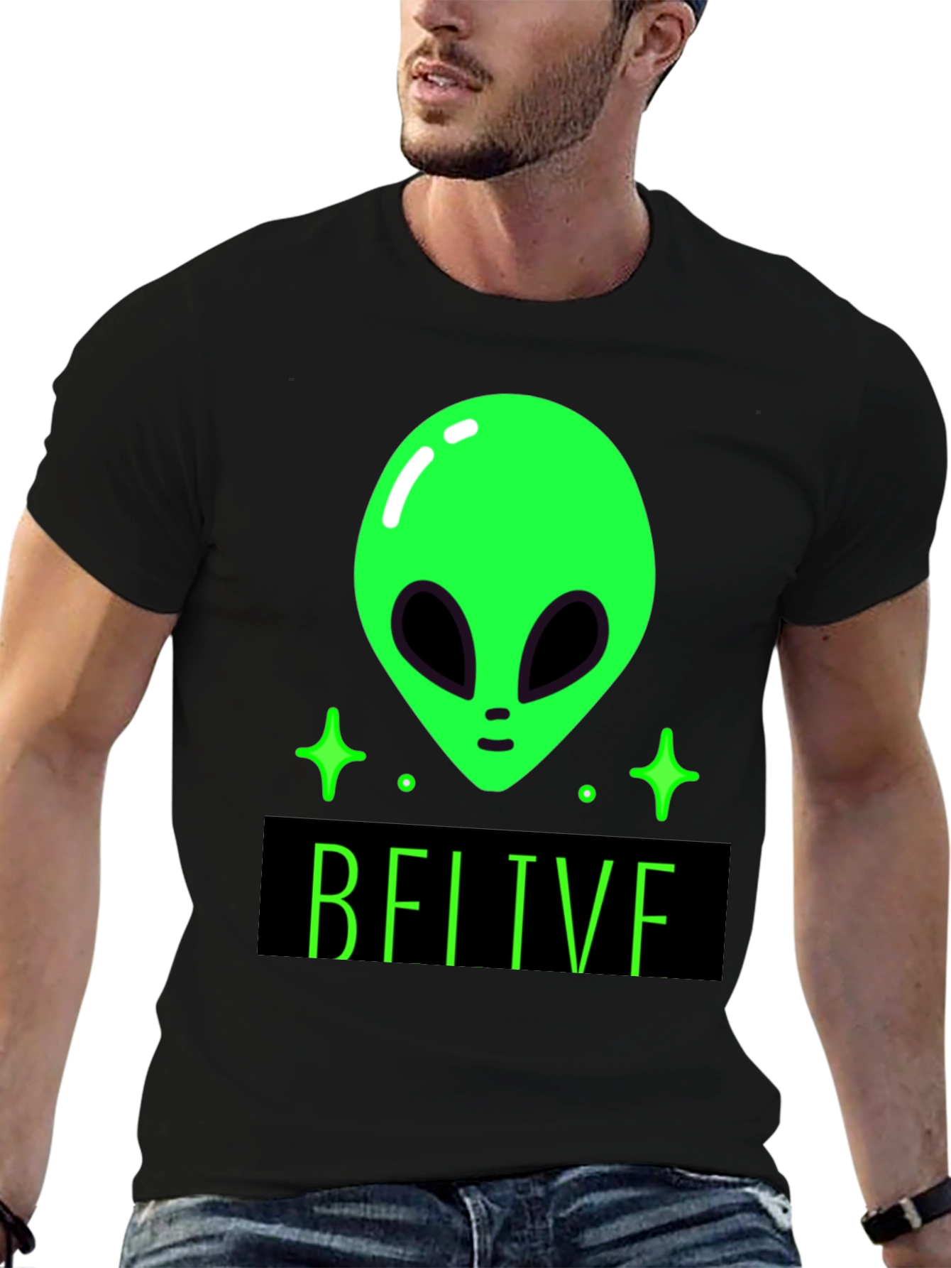 Believe Alien Graphic Tee - Black Cotton T-Shirt