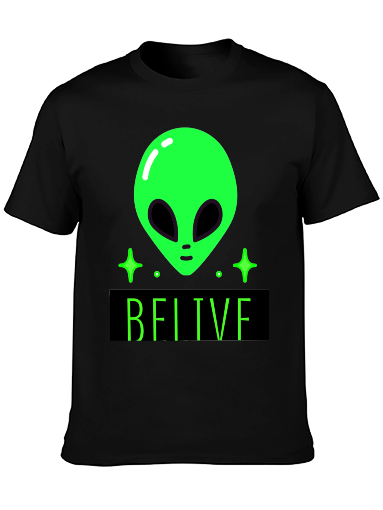 Believe Alien Graphic Tee - Black Cotton T-Shirt