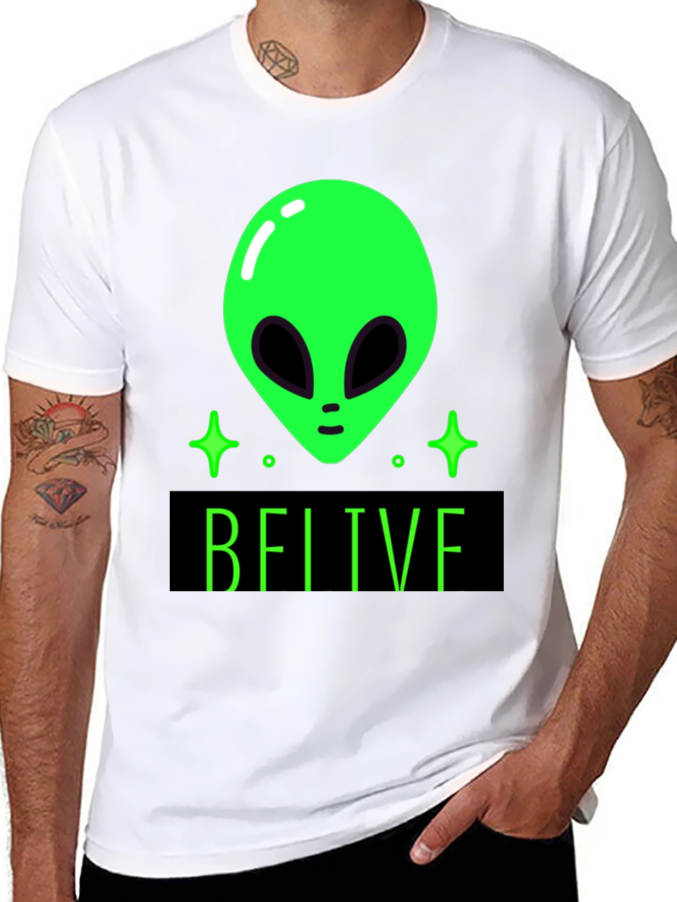 Believe Alien Graphic Tee - Black Cotton T-Shirt