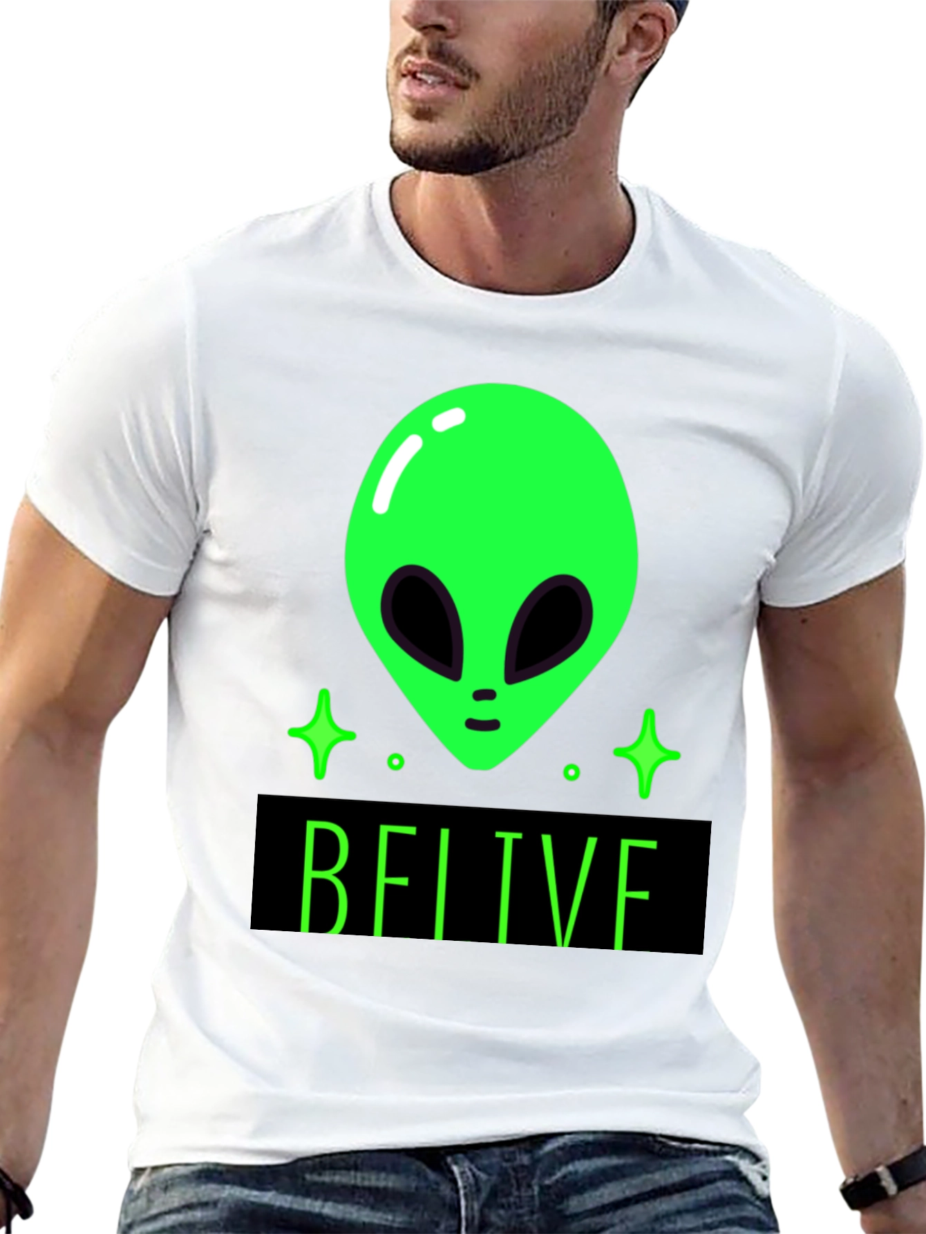 Believe Alien Graphic Tee - Black Cotton T-Shirt