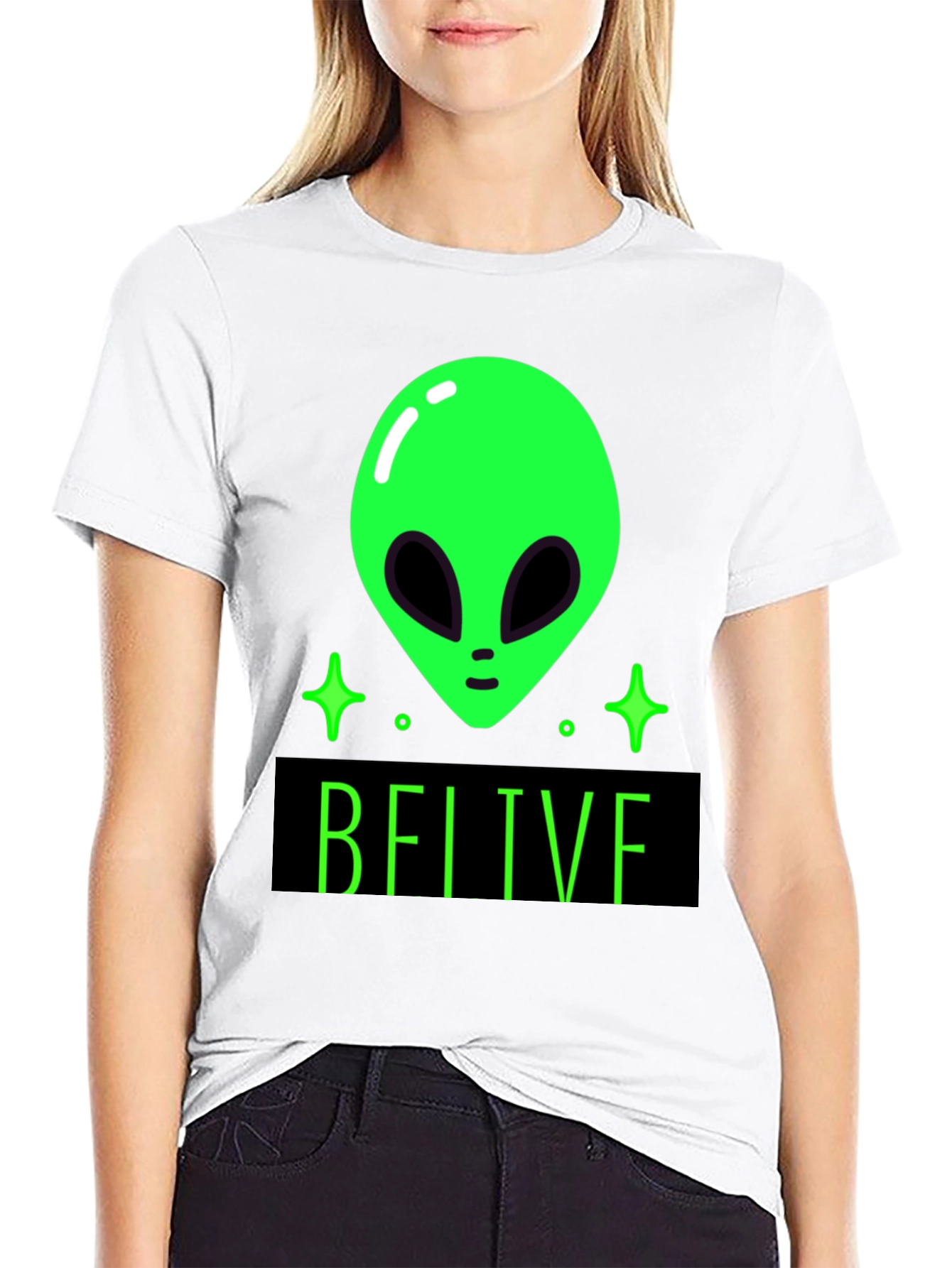 Believe Alien Graphic Tee - Black Cotton T-Shirt