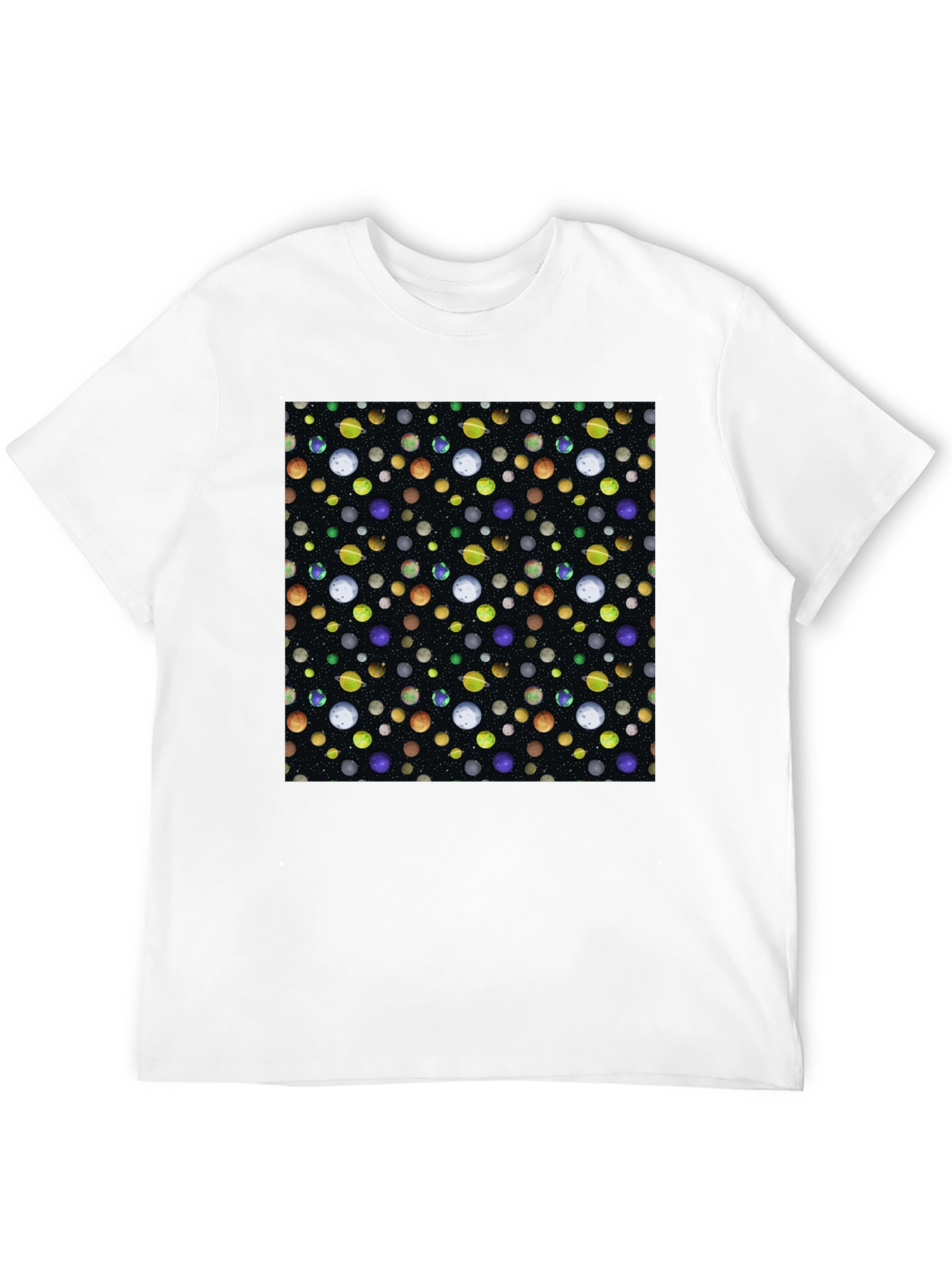 Planets Pattern Black Cotton T-Shirt