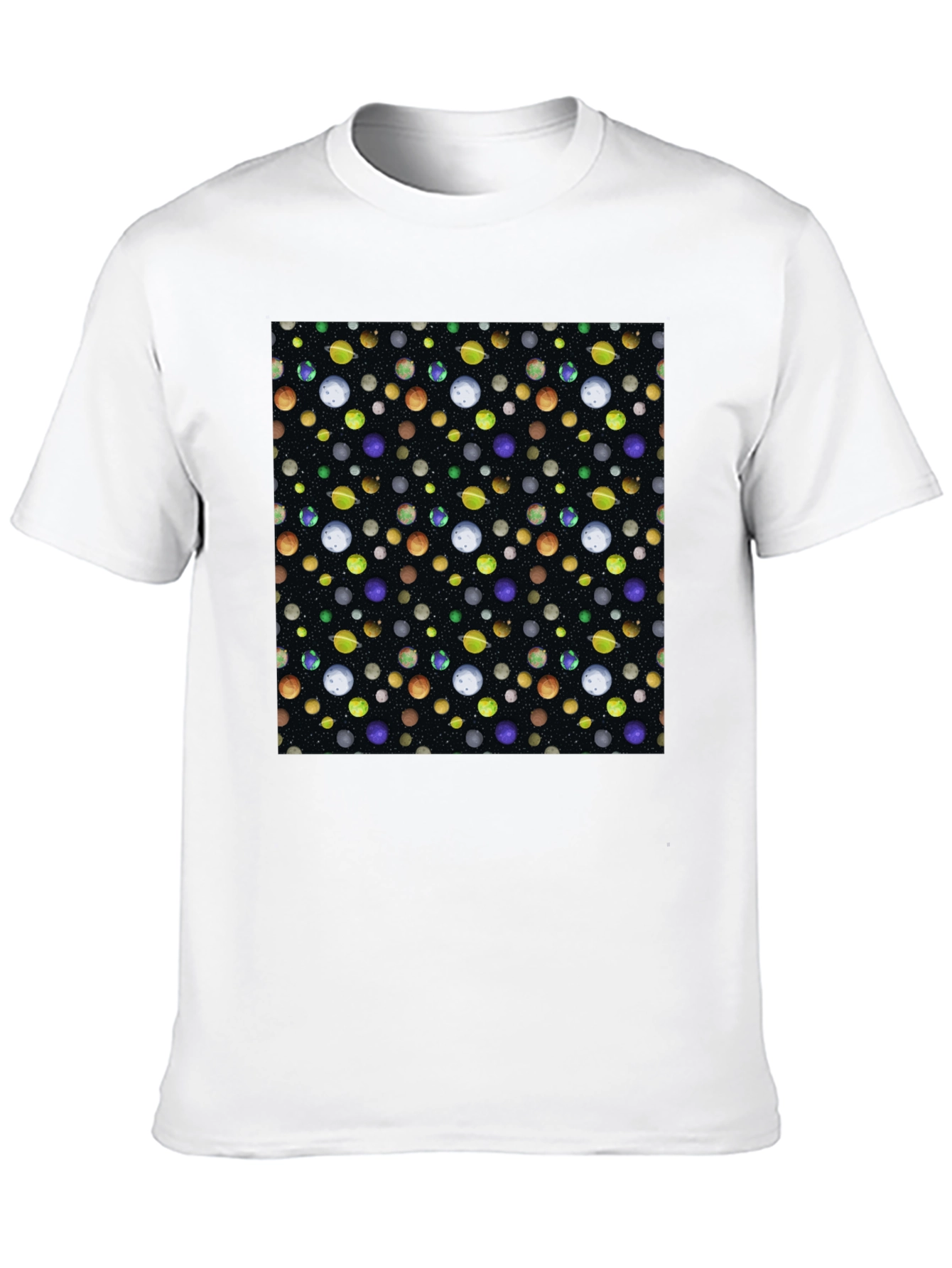 Planets Pattern Black Cotton T-Shirt