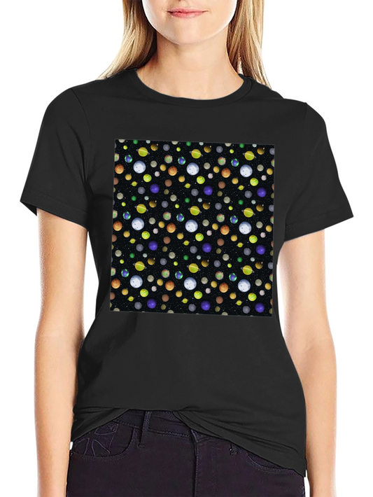 Planets Pattern Black Cotton T-Shirt