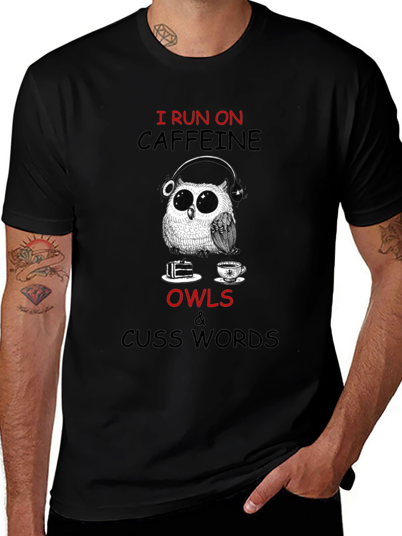 Caffeine Owls & Cuss Words Graphic T-Shirt