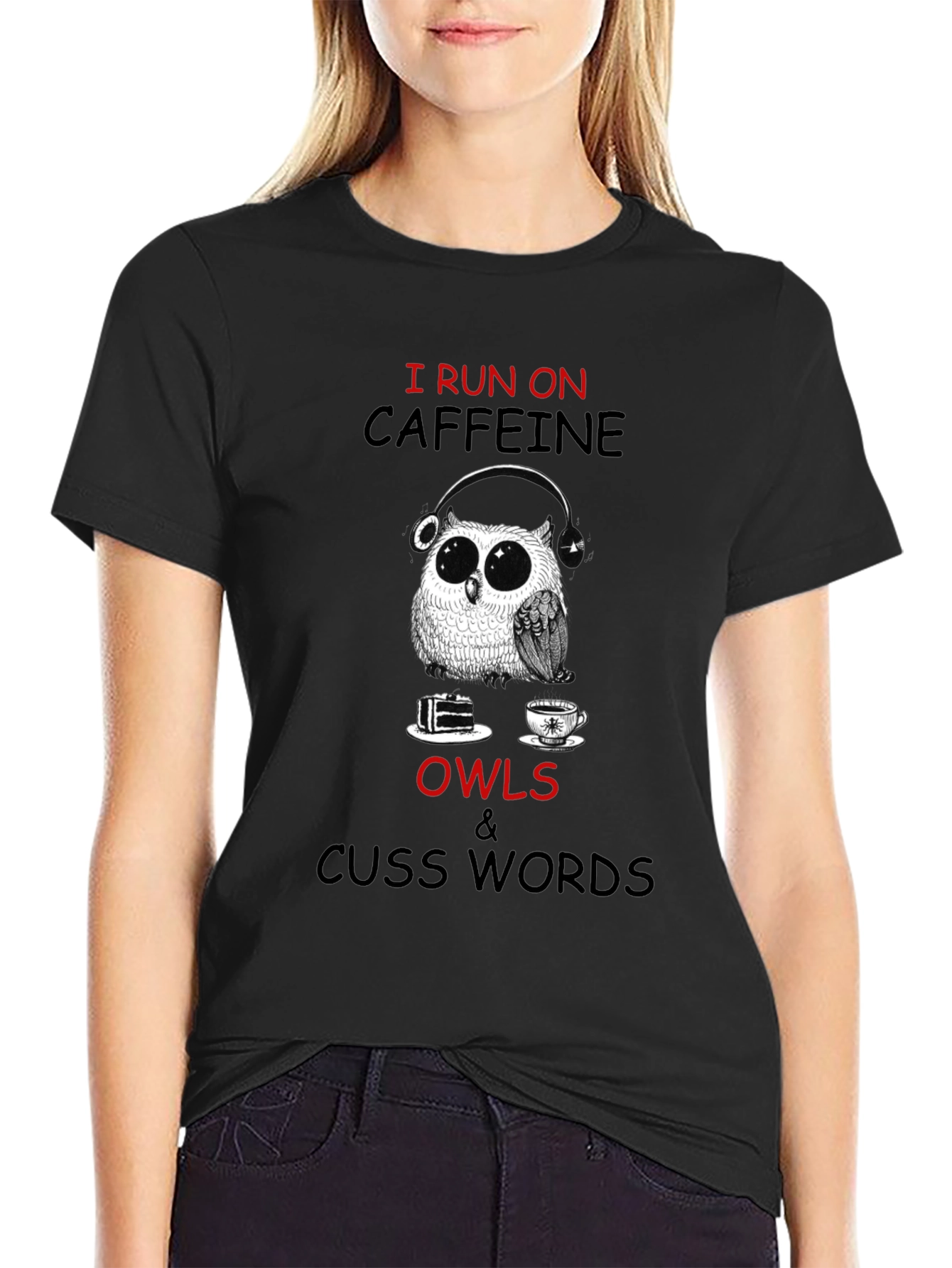 Caffeine Owls & Cuss Words Graphic T-Shirt