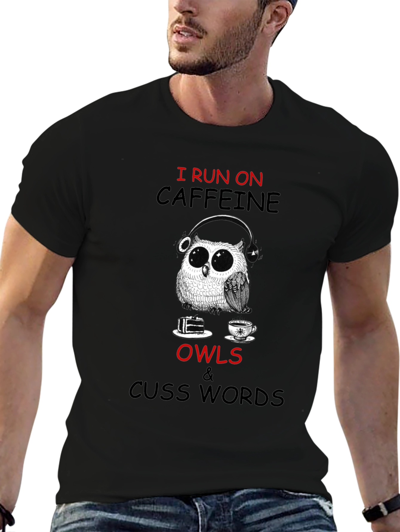 Caffeine Owls & Cuss Words Graphic T-Shirt