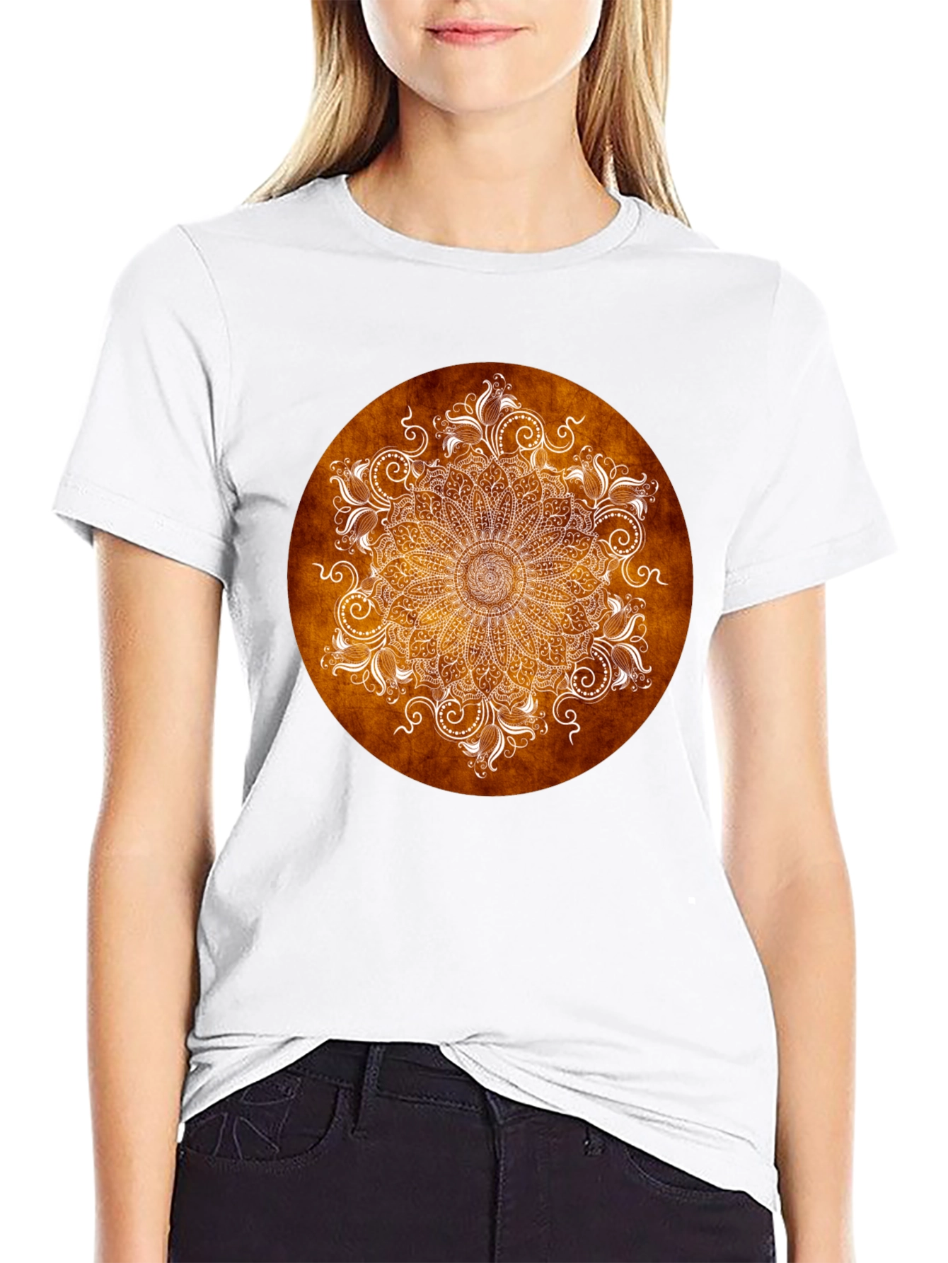 Floral Mandala Graphic Print Crew Neck T-Shirt