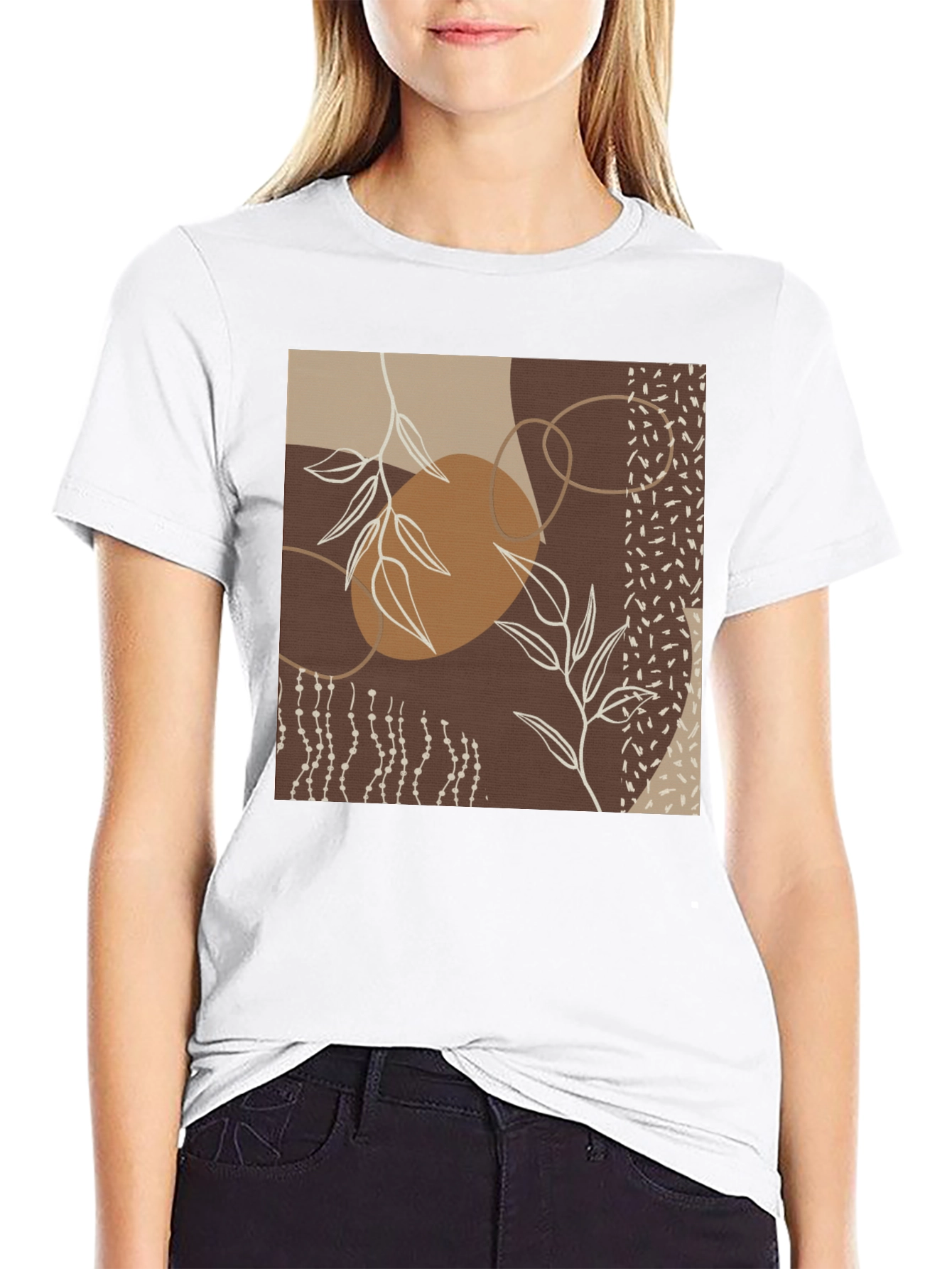 Abstract Leaf Print Black T-Shirt