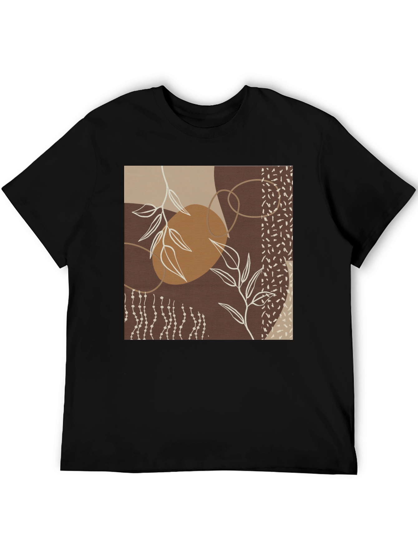 Abstract Leaf Print Black T-Shirt