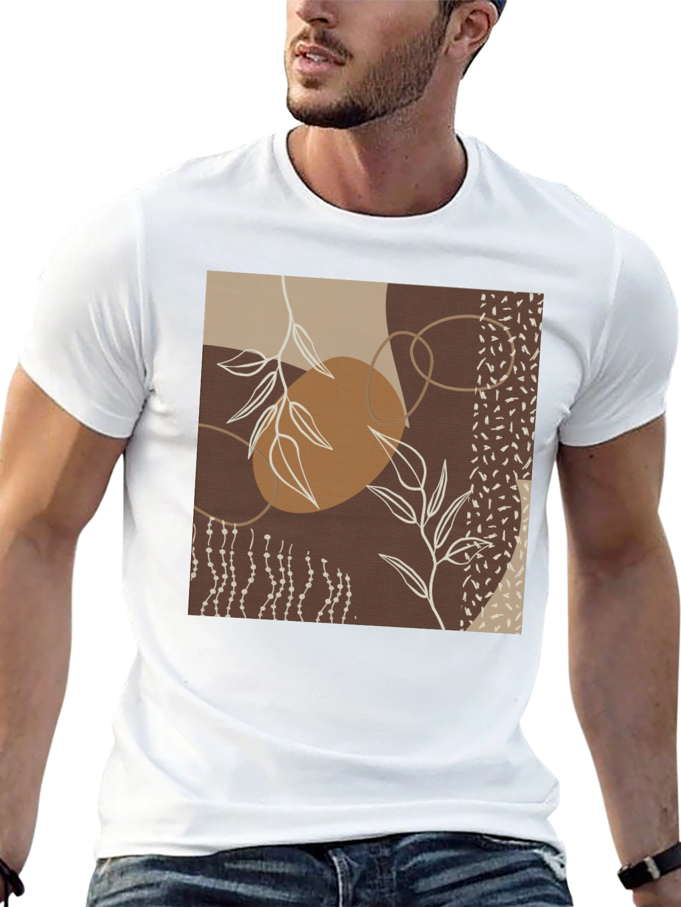 Abstract Leaf Print Black T-Shirt