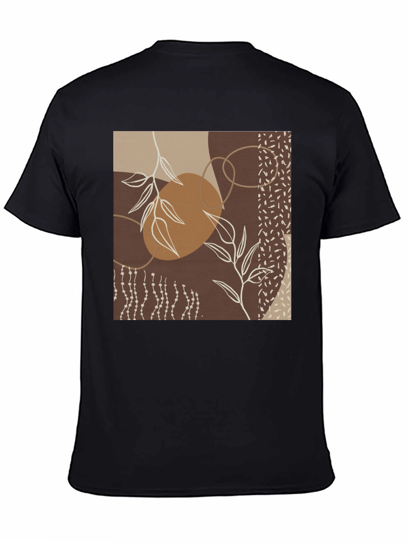 Abstract Leaf Print Black T-Shirt