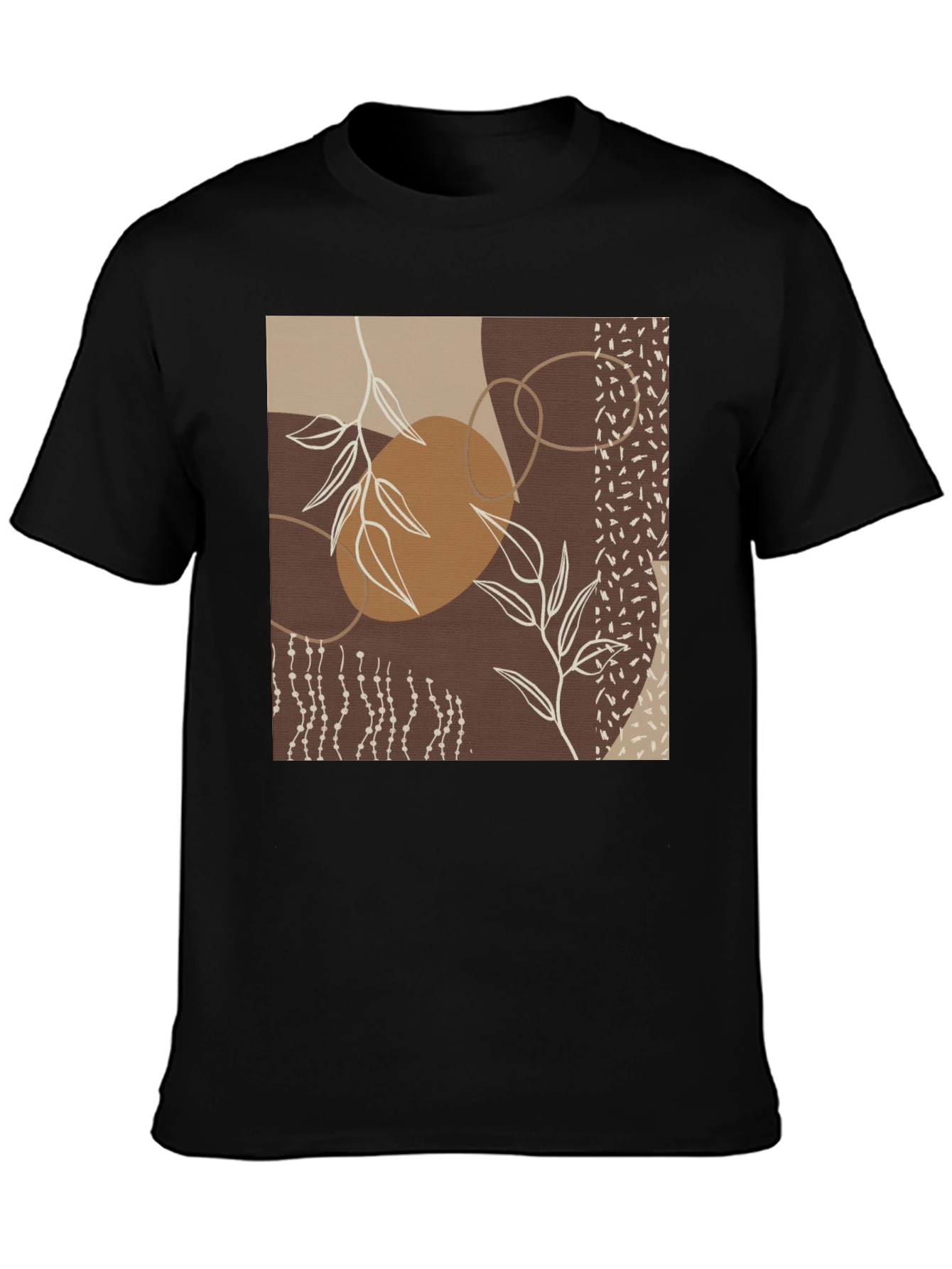 Abstract Leaf Print Black T-Shirt