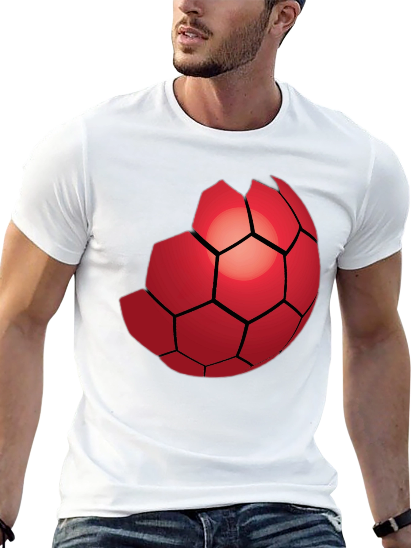 Red Hexagon Graphic Black T-Shirt