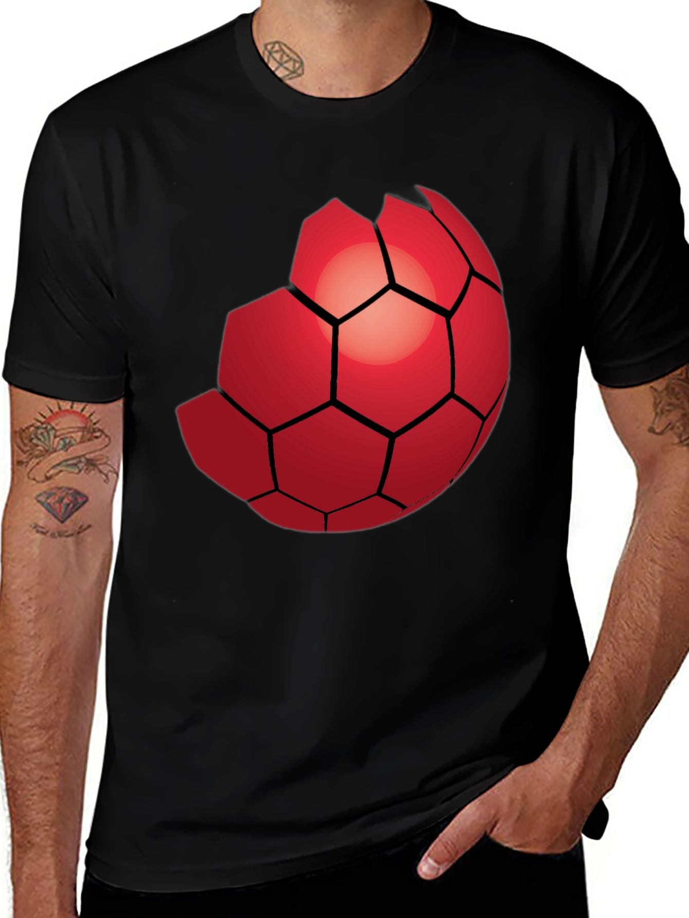 Red Hexagon Graphic Black T-Shirt