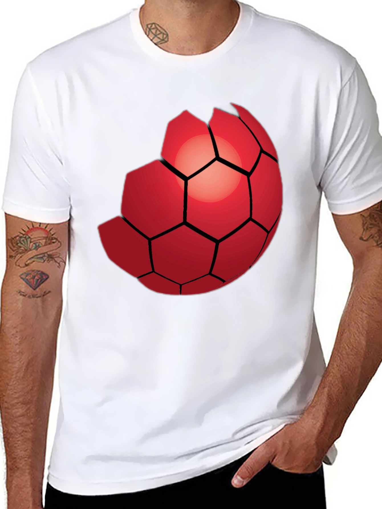Red Hexagon Graphic Black T-Shirt