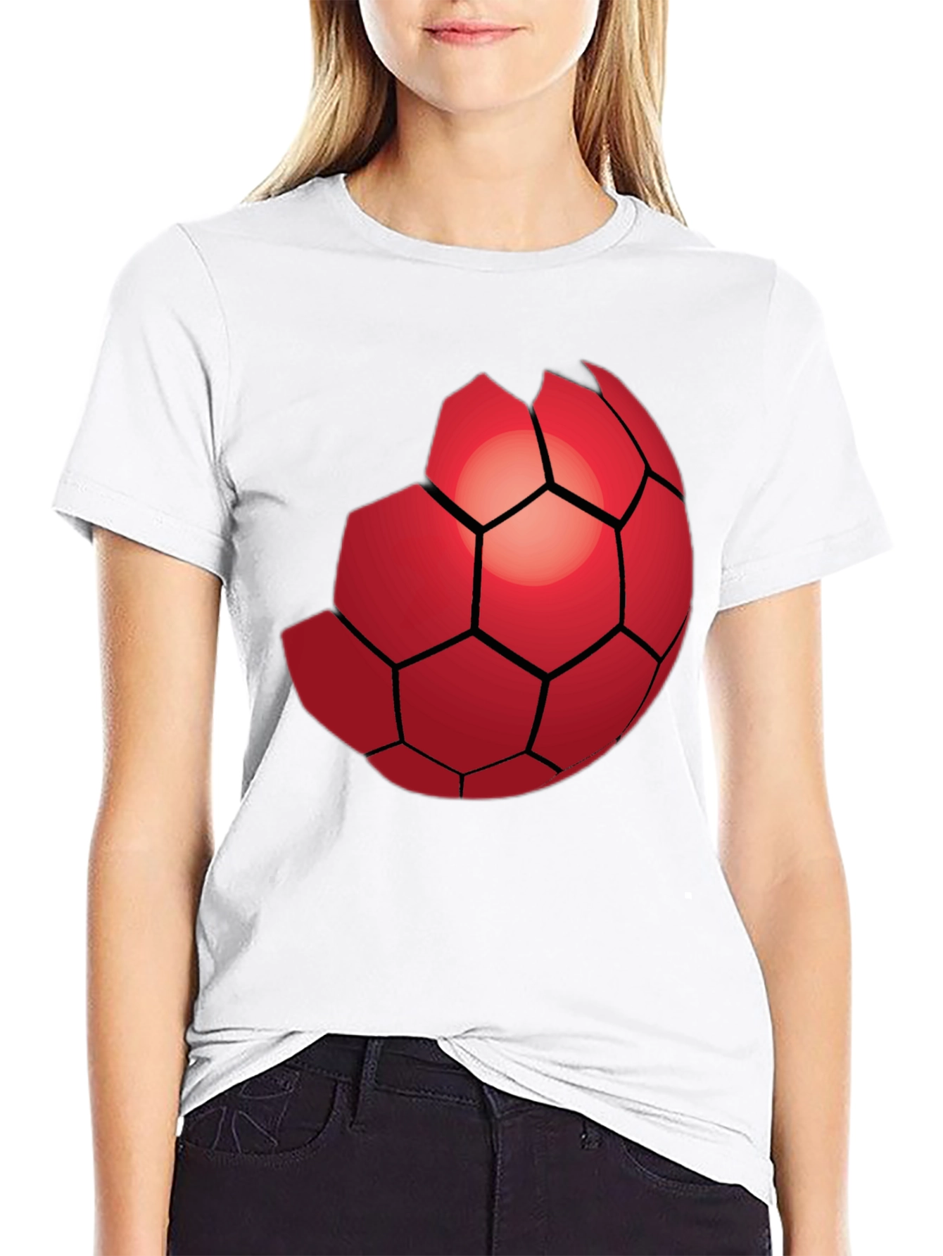 Red Hexagon Graphic Black T-Shirt