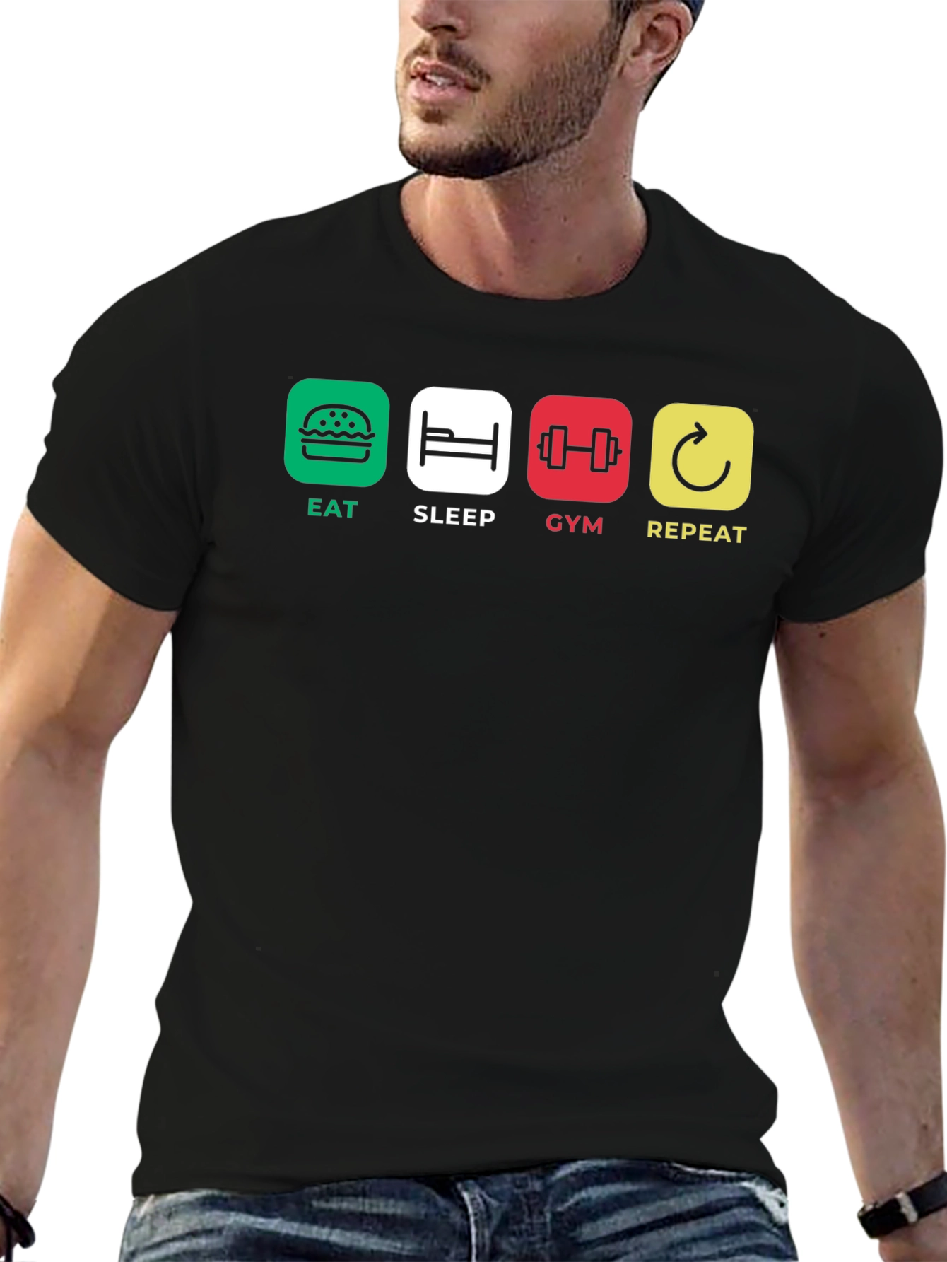 Eat Sleep Gym Repeat Graphic T-Shirt