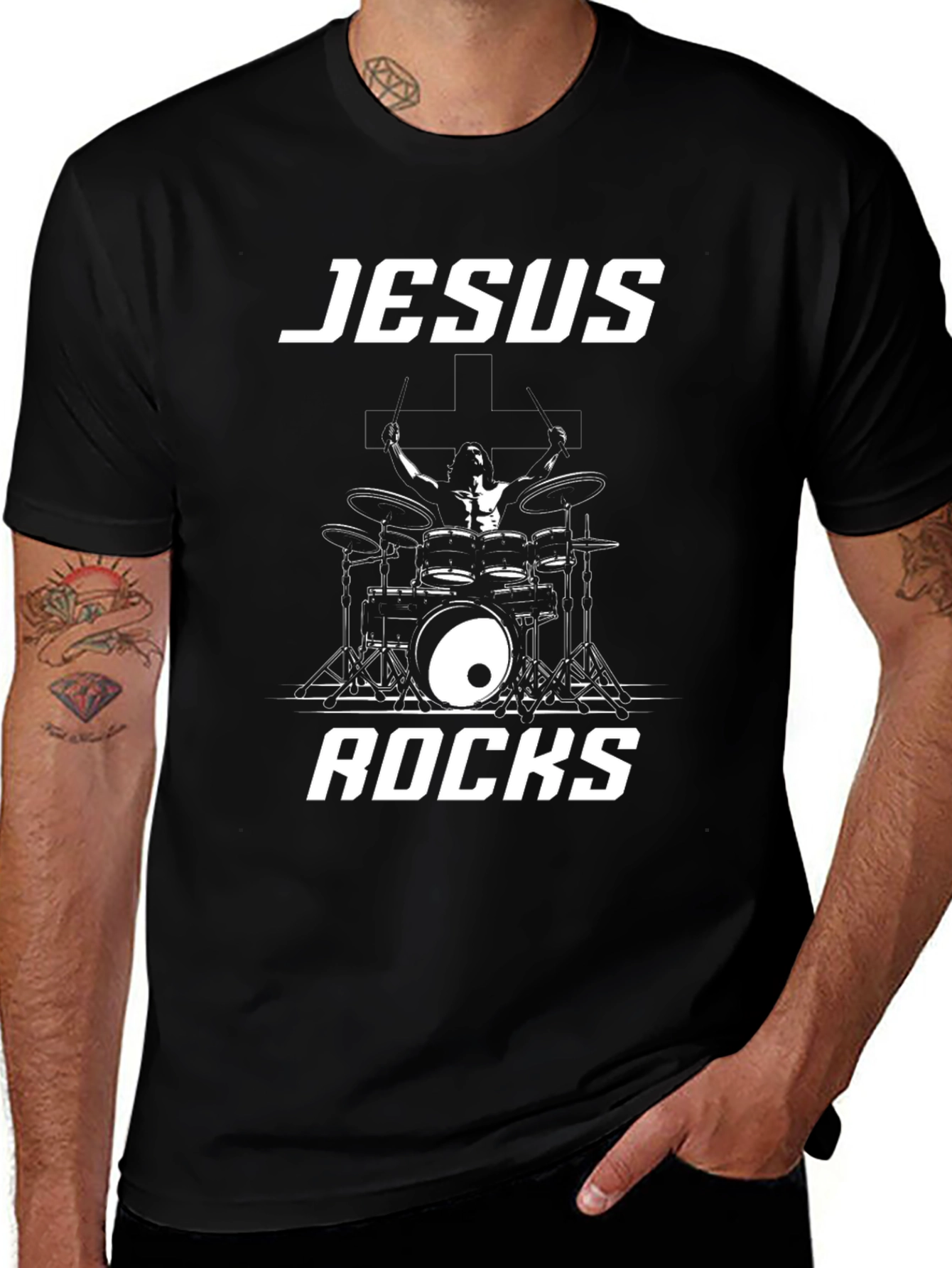 Jesus Rocks Drummer T-Shirt - Christian Band Tee