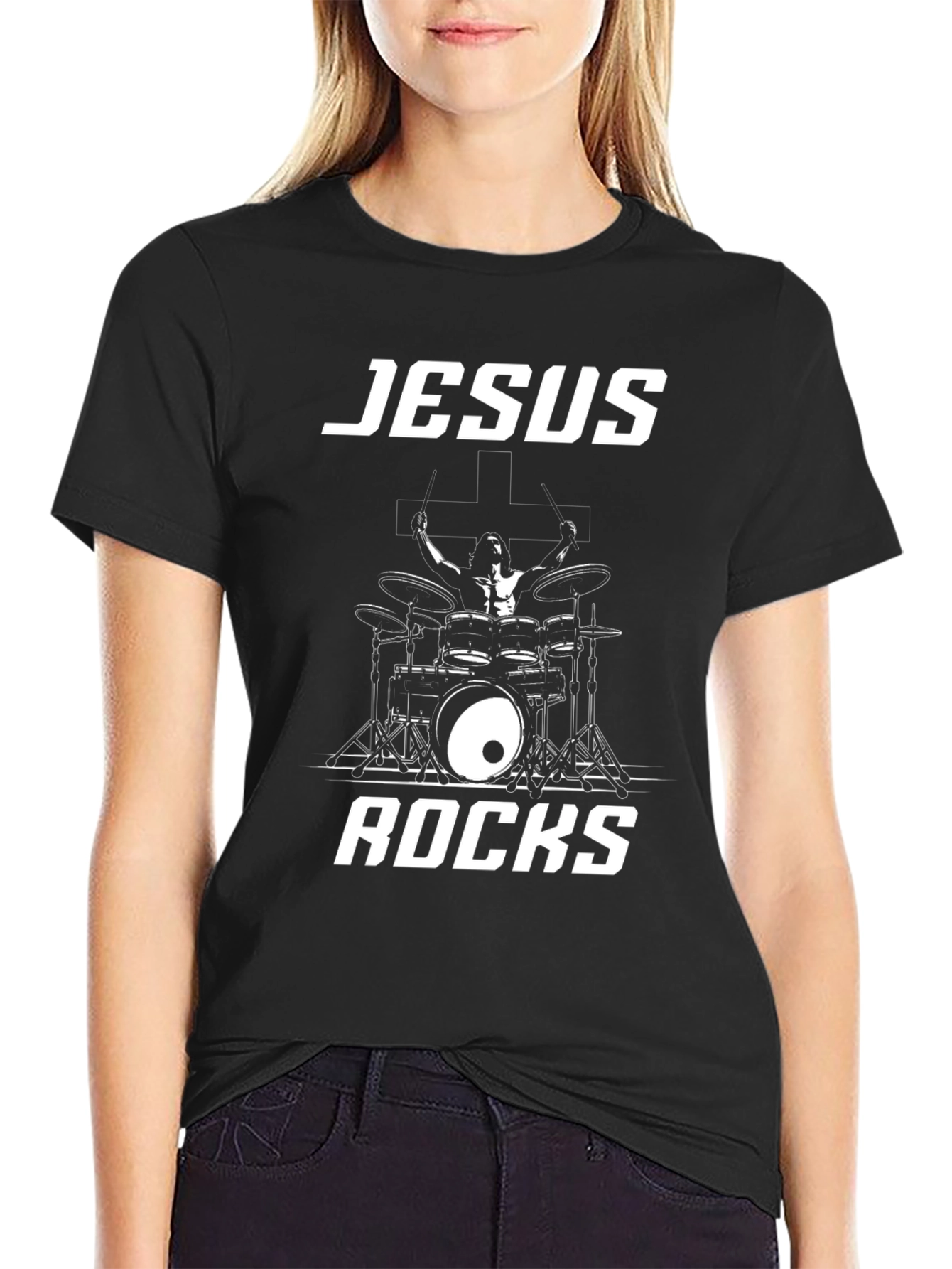 Jesus Rocks Drummer T-Shirt - Christian Band Tee