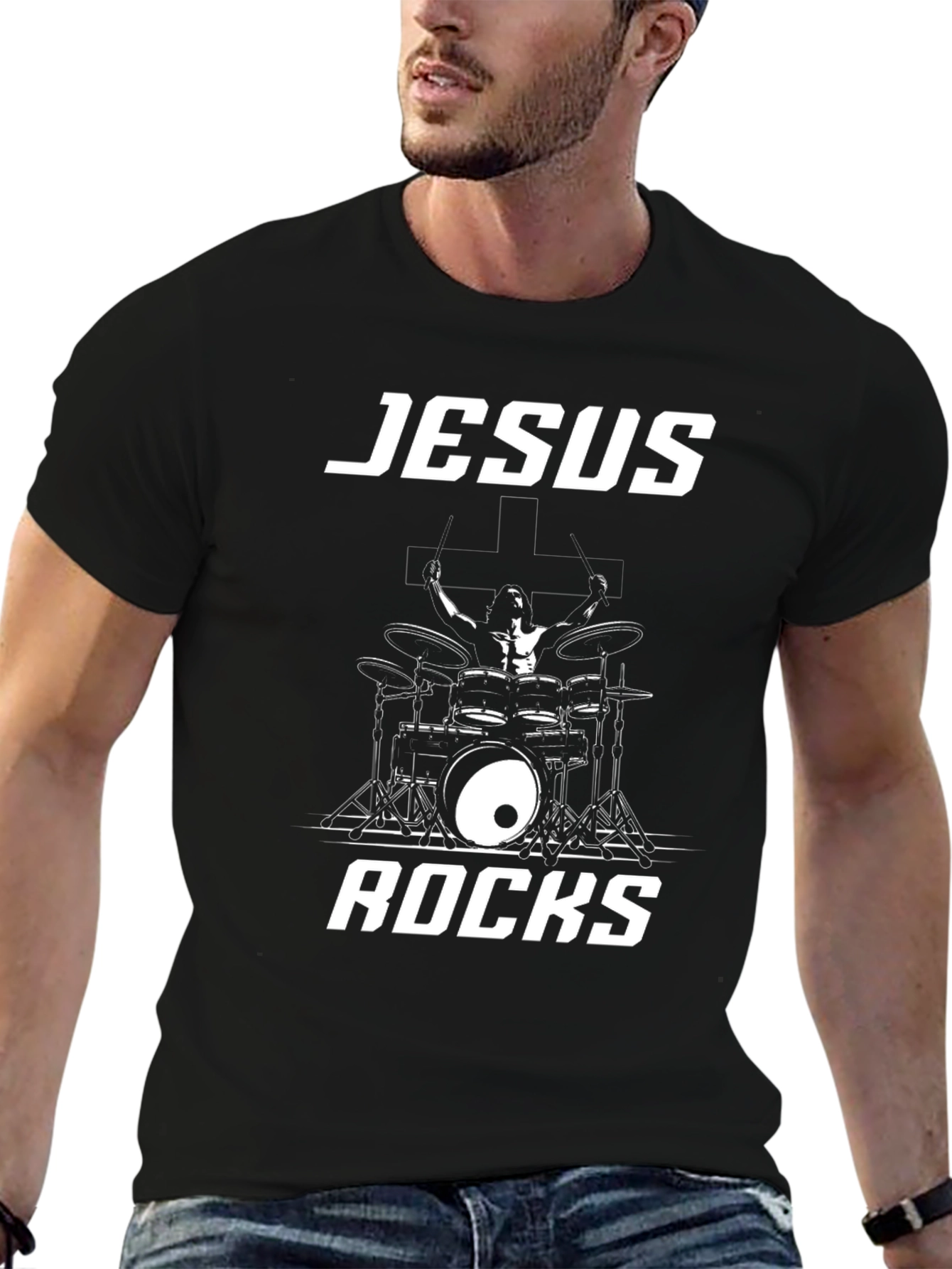 Jesus Rocks Drummer T-Shirt - Christian Band Tee