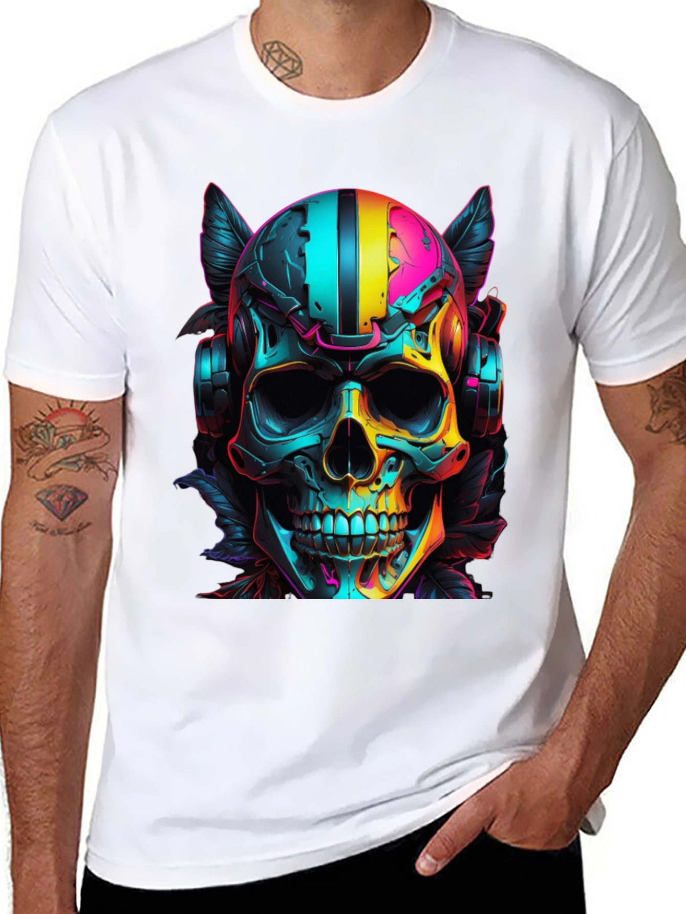 Neon Skull Headphones Graphic T-Shirt