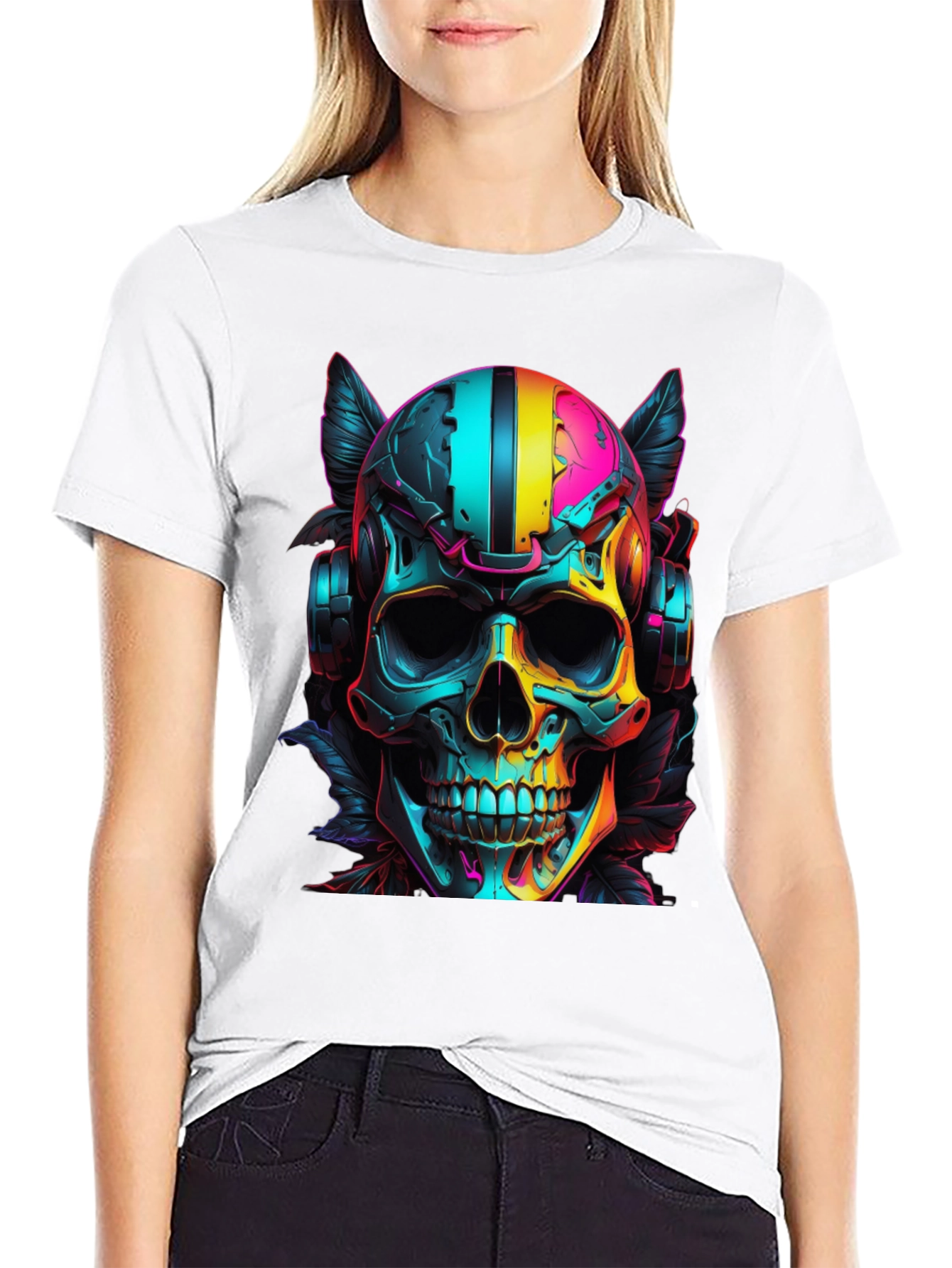 Neon Skull Headphones Graphic T-Shirt