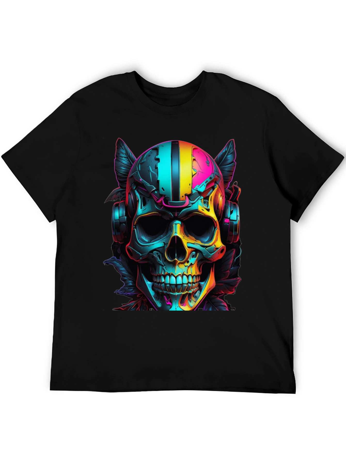 Neon Skull Headphones Graphic T-Shirt