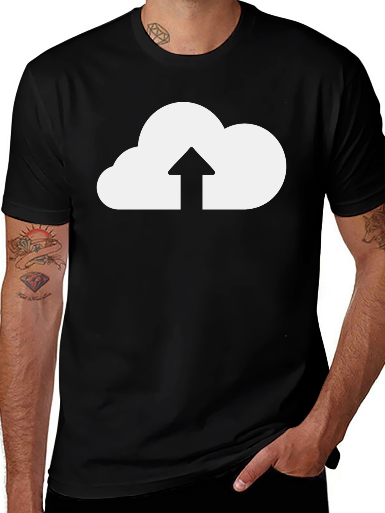 Cloud Upload Graphic Tee - Black Cotton T-Shirt