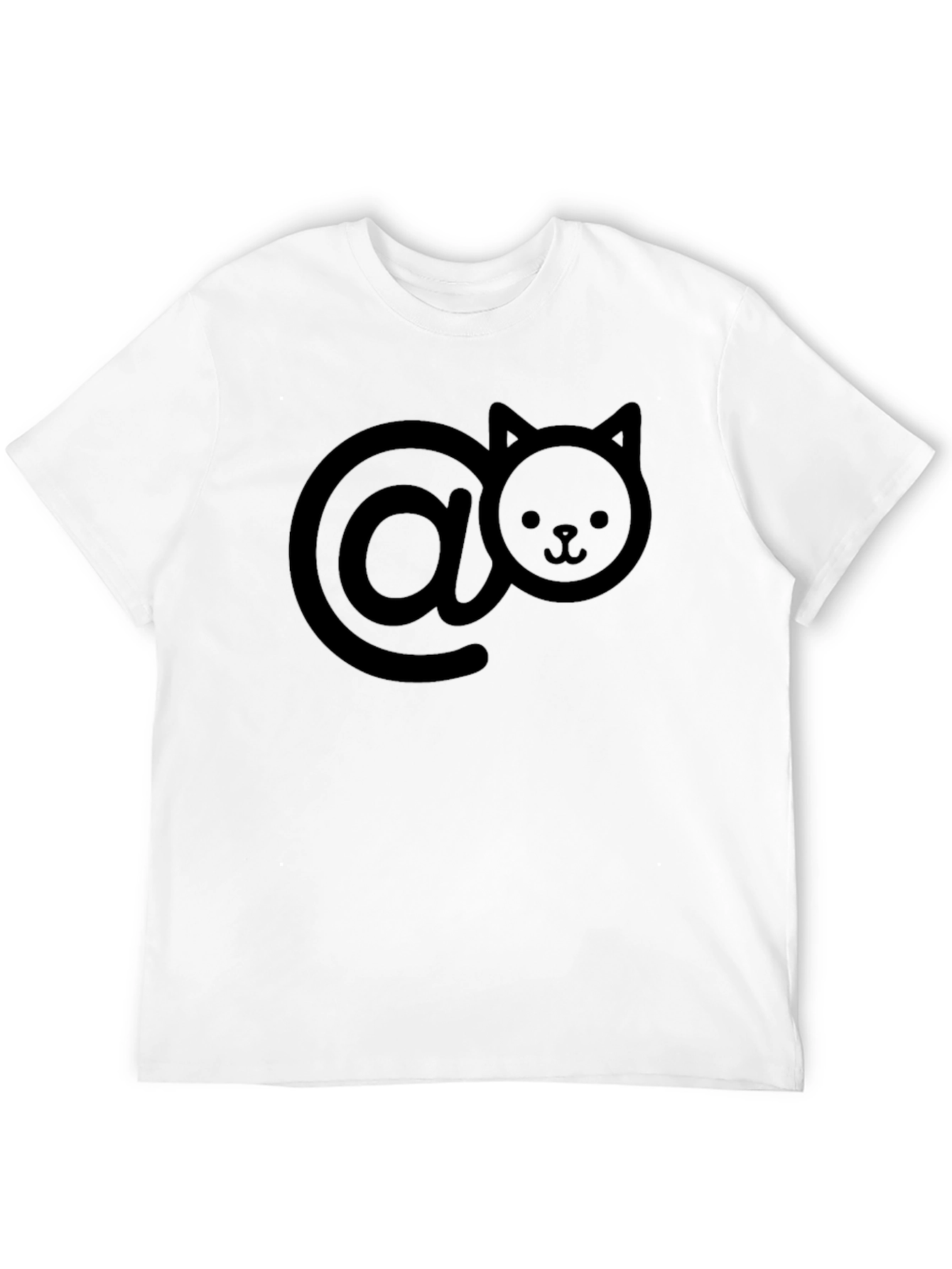 Cute Cat At Symbol T-Shirt - Black Casual Style