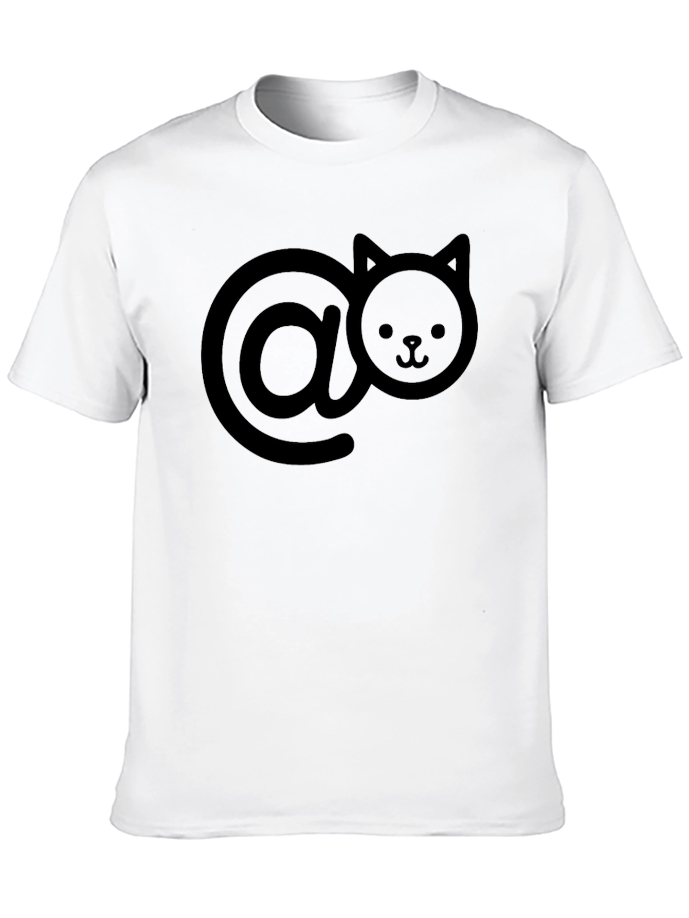 Cute Cat At Symbol T-Shirt - Black Casual Style