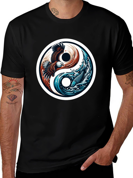 Yin Yang Eagle Fish Graphic Tee - Harmony & Style