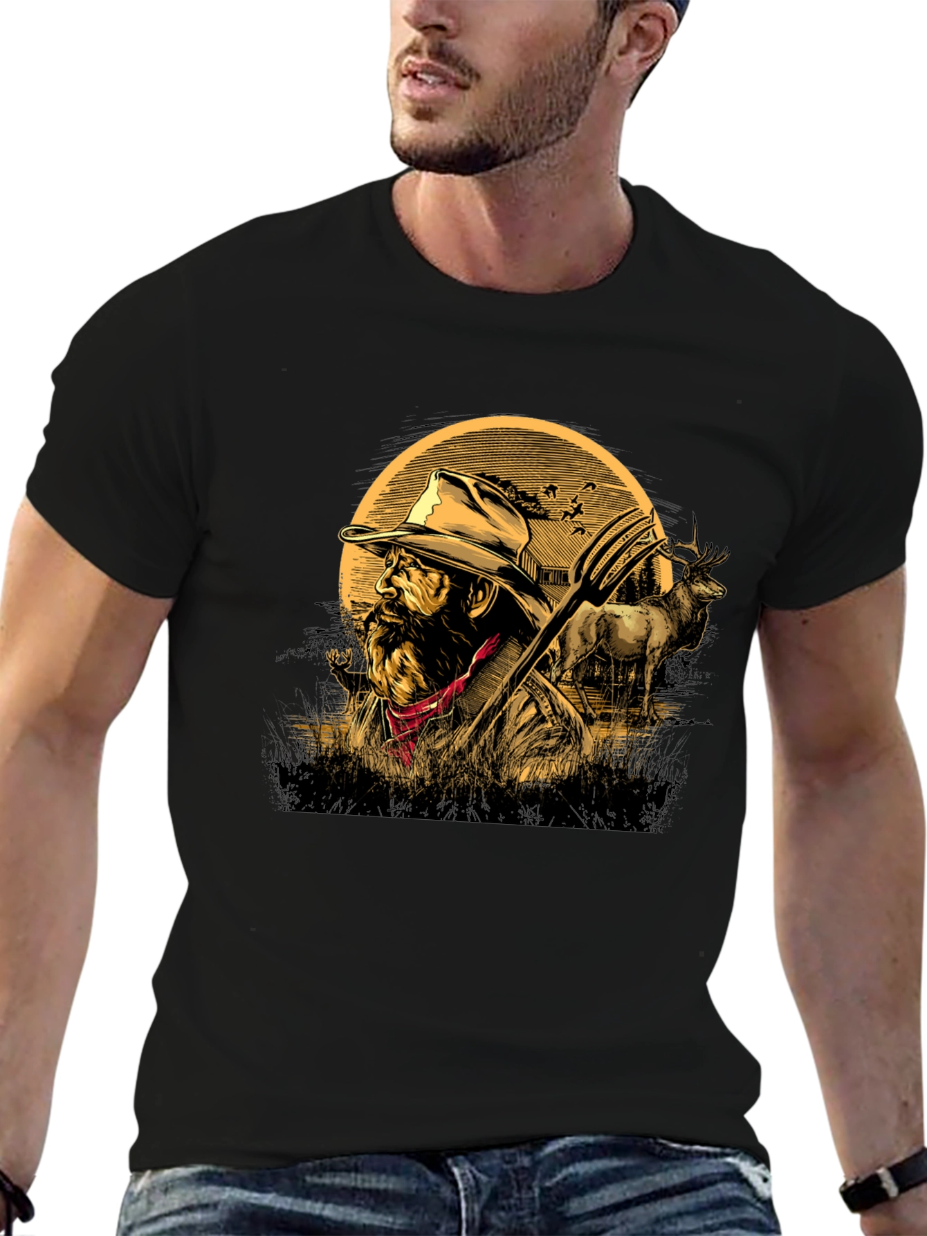 Farmer Graphic Tee - Black Casual T-Shirt