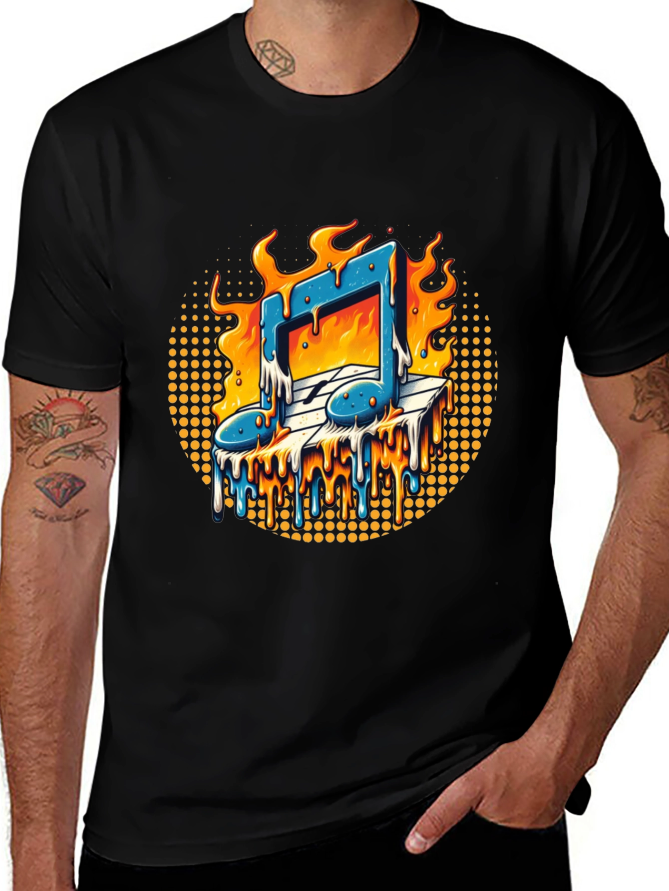 Fiery Music Note Graphic Tee