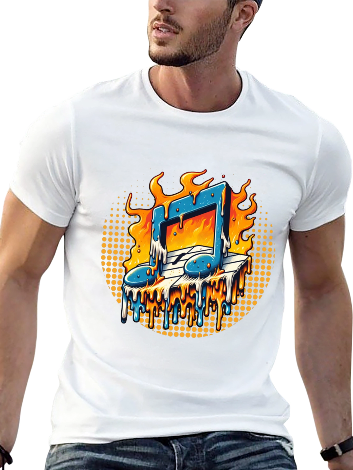 Fiery Music Note Graphic Tee