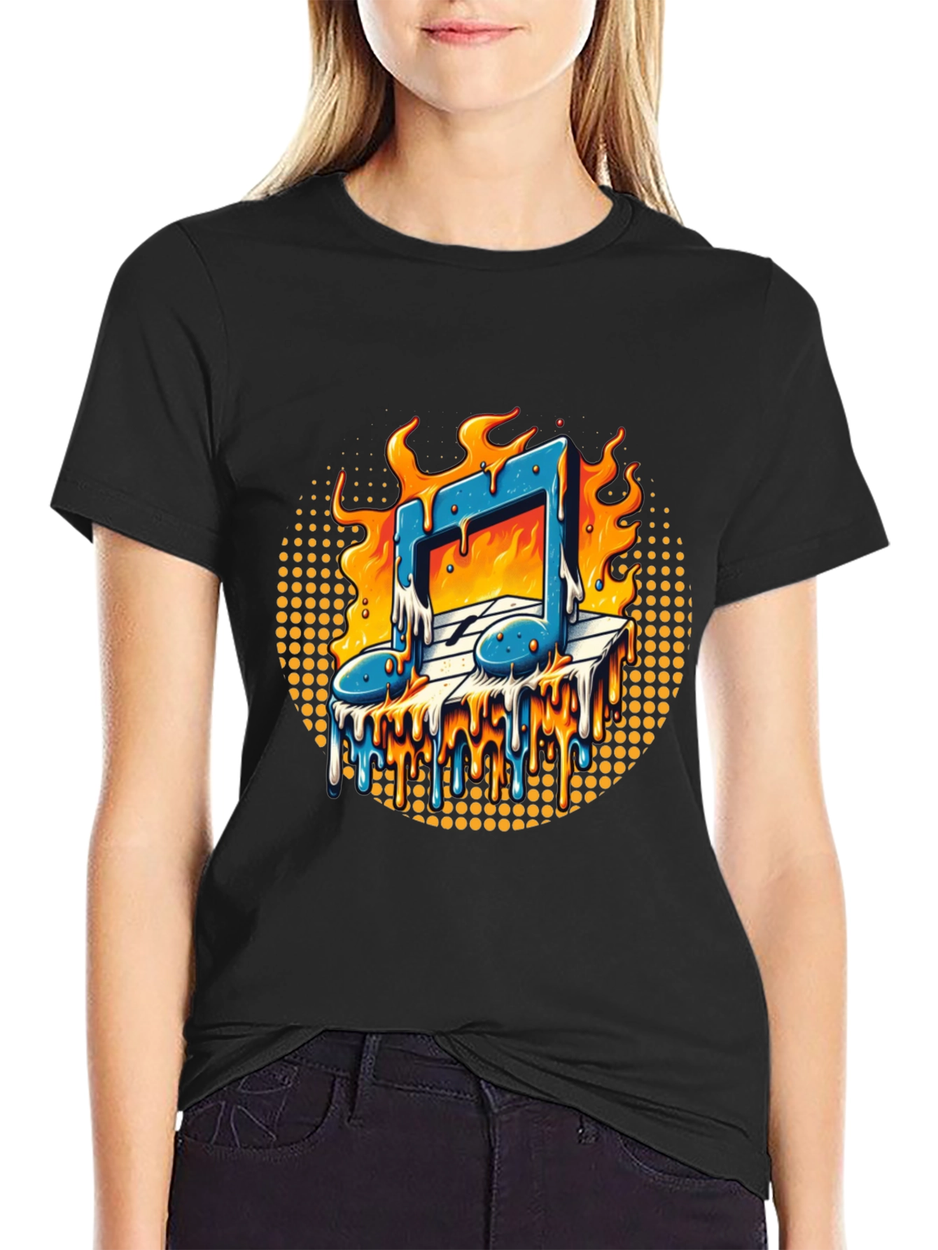 Fiery Music Note Graphic Tee